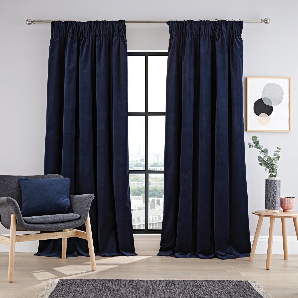 Peyton Indigo Pencil Pleat Curtains Blue – image 2