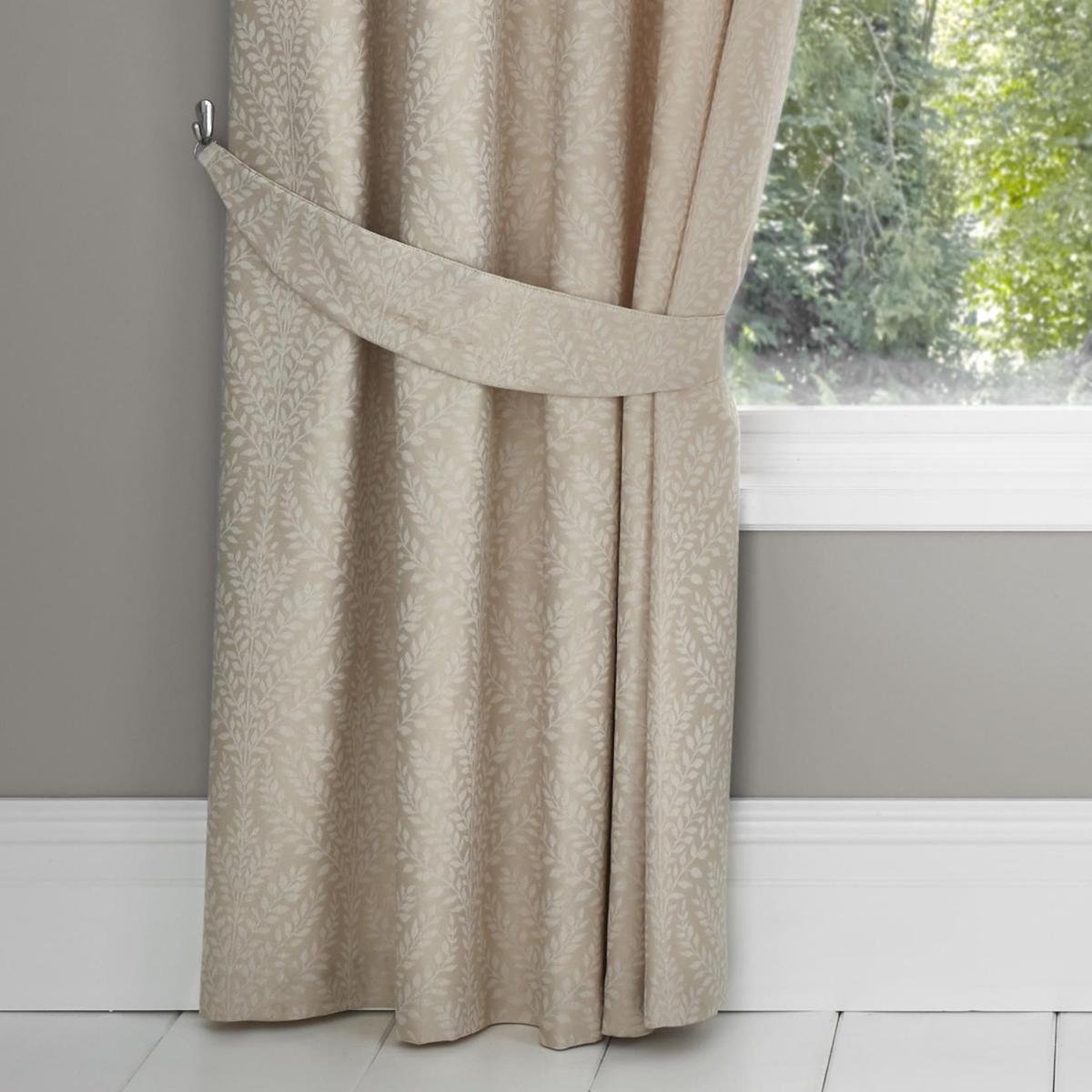 Woven Fearne Ivory Pair of Pencil Pleat Curtains With Tie Backs Ivory – image 3