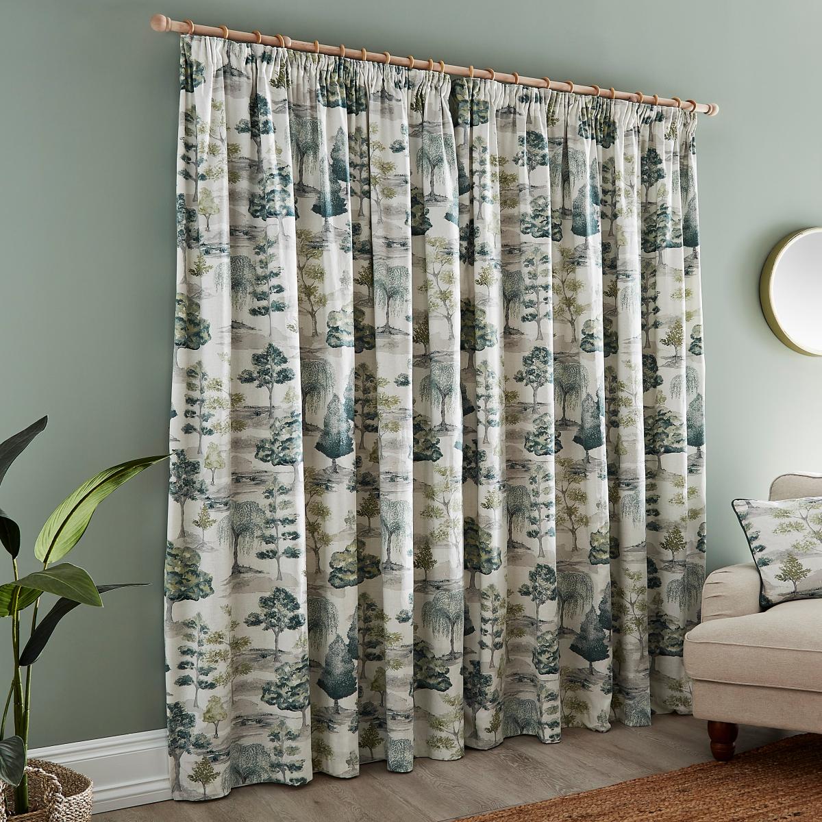Watercolour Trees Teal Pencil Pleat Curtains Teal (Blue) – image 4