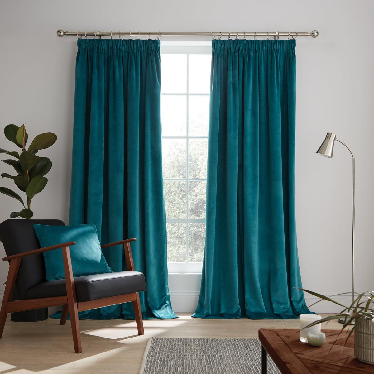 Ashford Teal Pencil Pleat Curtains Green – image 2