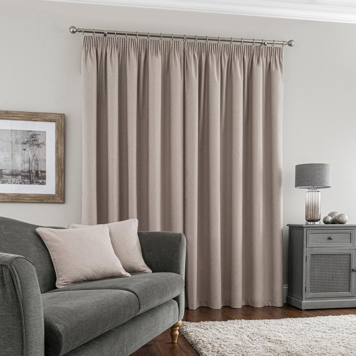 Luna Brushed Pebble Blackout Pencil Pleat Curtains Beige – image 3