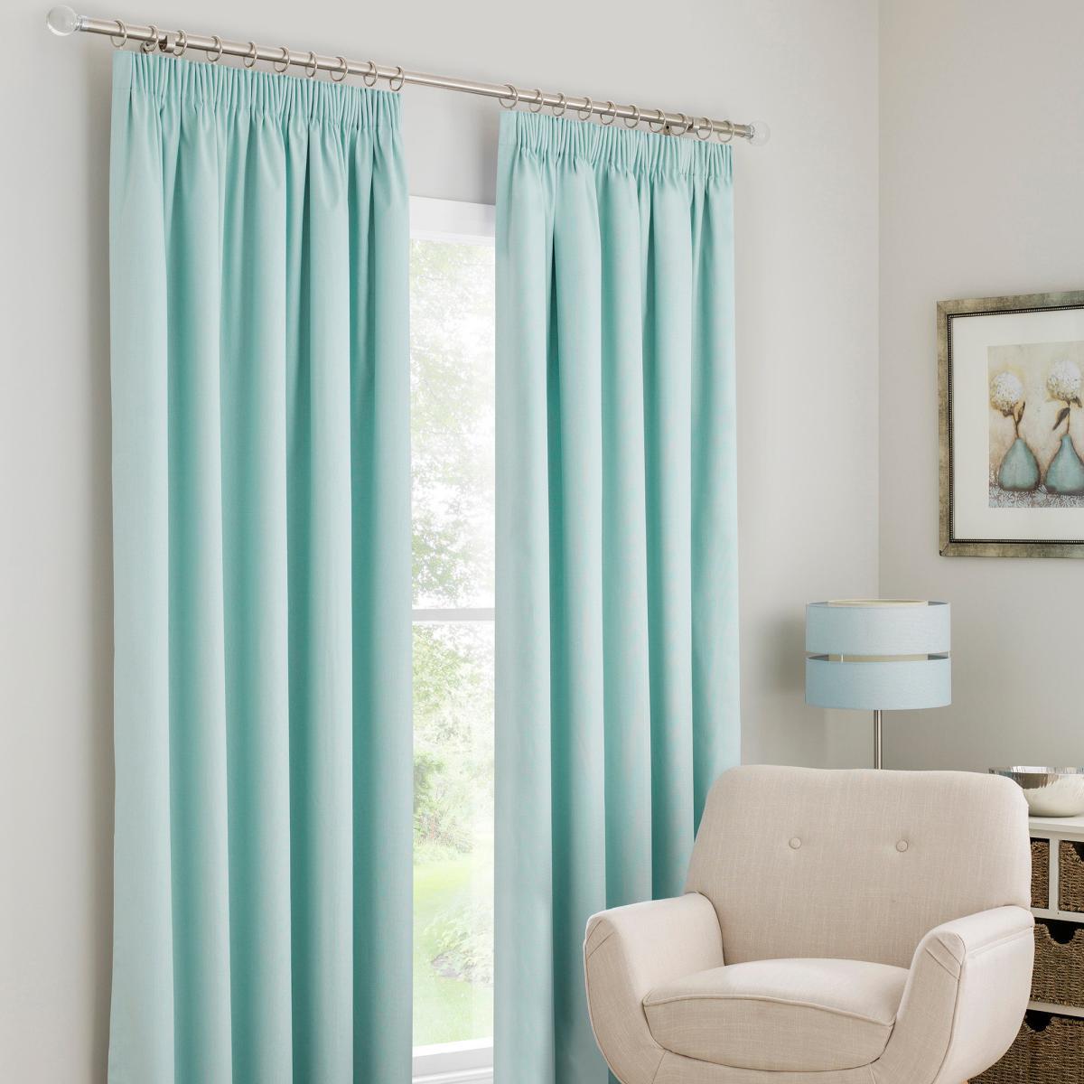 Solar Mint Blackout Pencil Pleat Curtains Blue – image 2