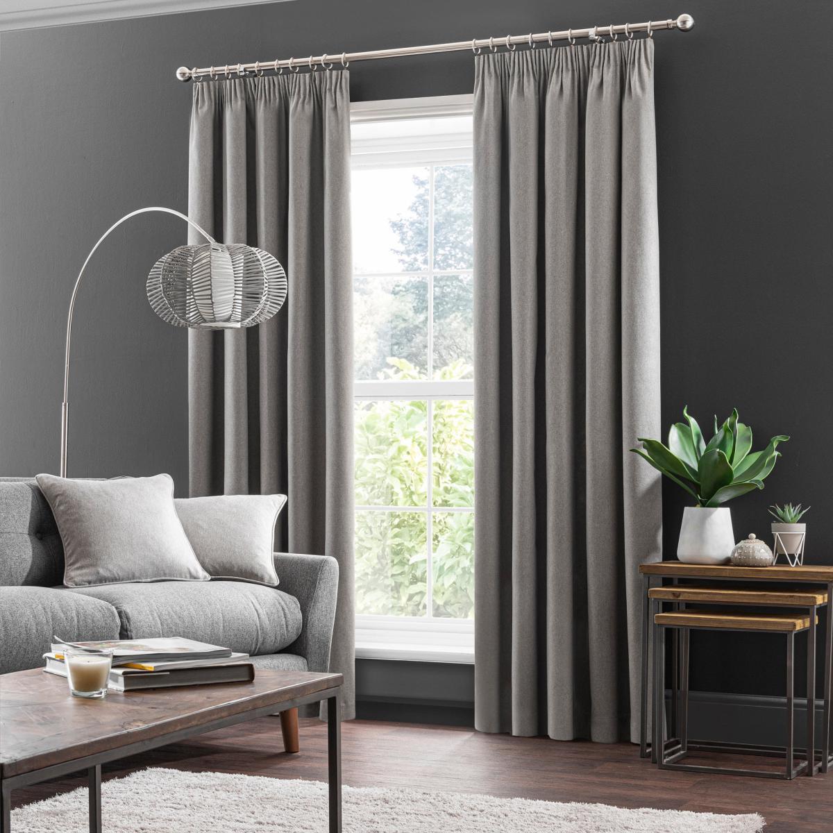 Luna Mid Grey Blackout Pencil Pleat Curtains Grey – image 2