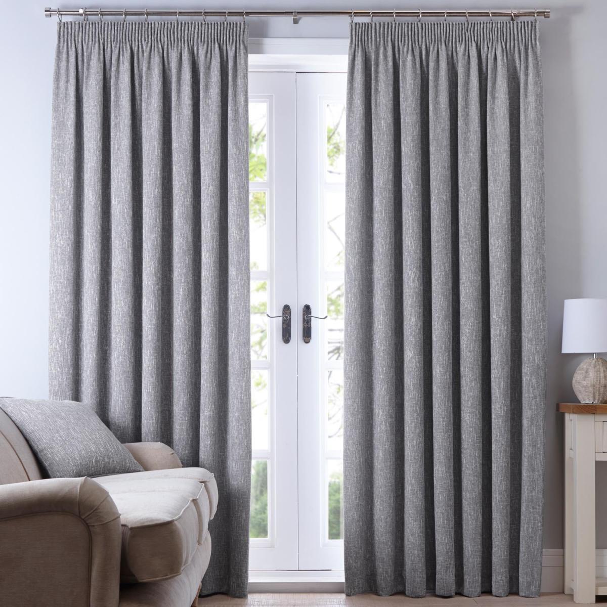 Boucle Grey Pencil Pleat Curtains Grey – image 2