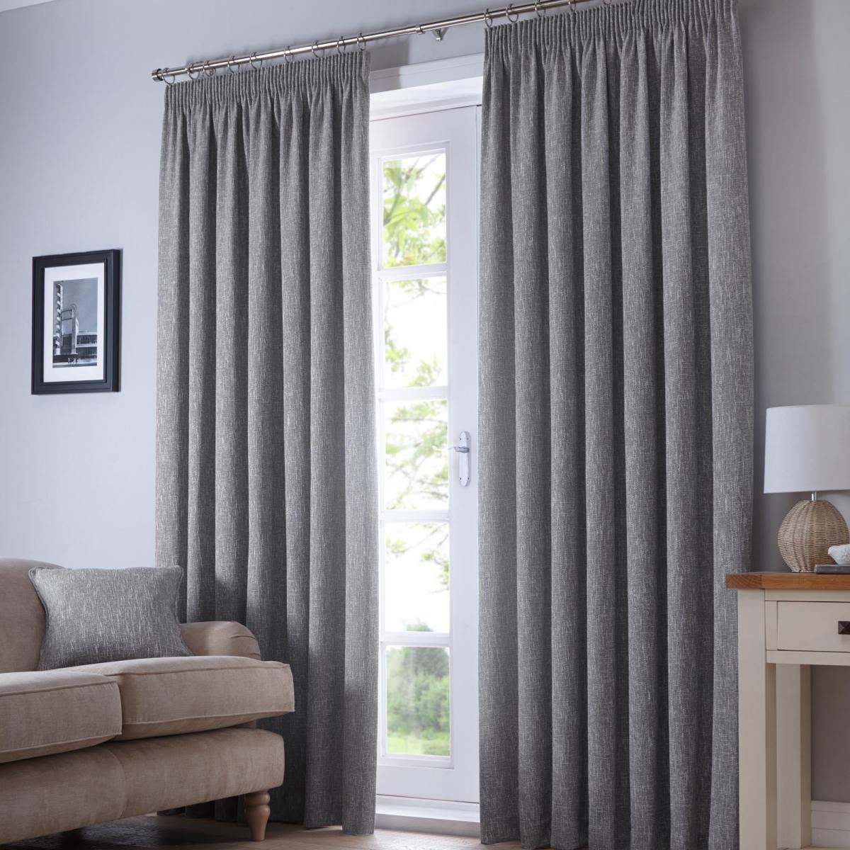 Boucle Grey Pencil Pleat Curtains Grey – image 5