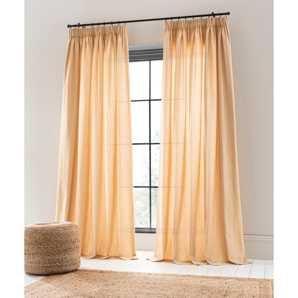 Linen Look Ochre Tab Top Pencil Pleat Curtains Yellow – image 3