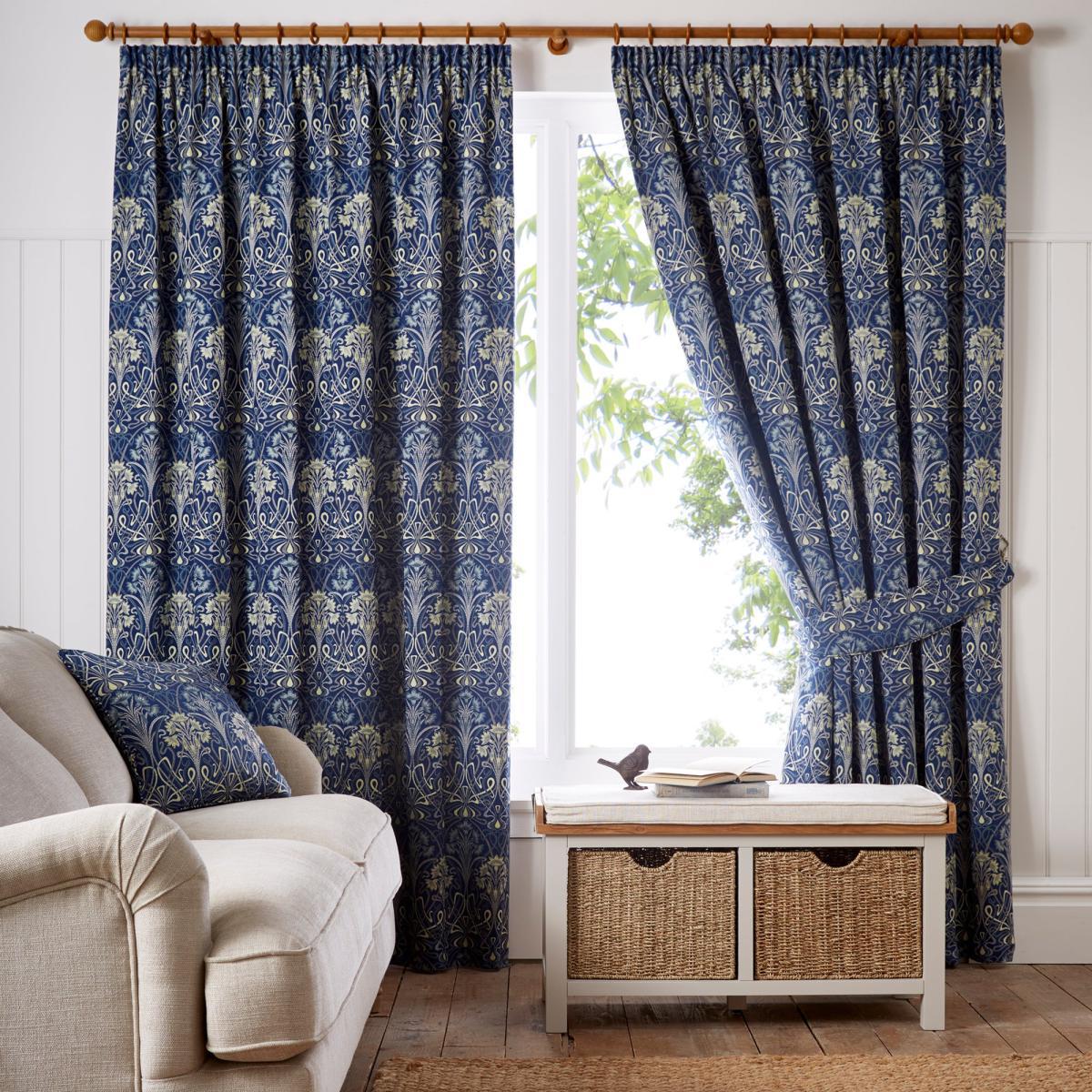Lucetta Navy Pencil Pleat Curtains Navy Blue and Green – image 2