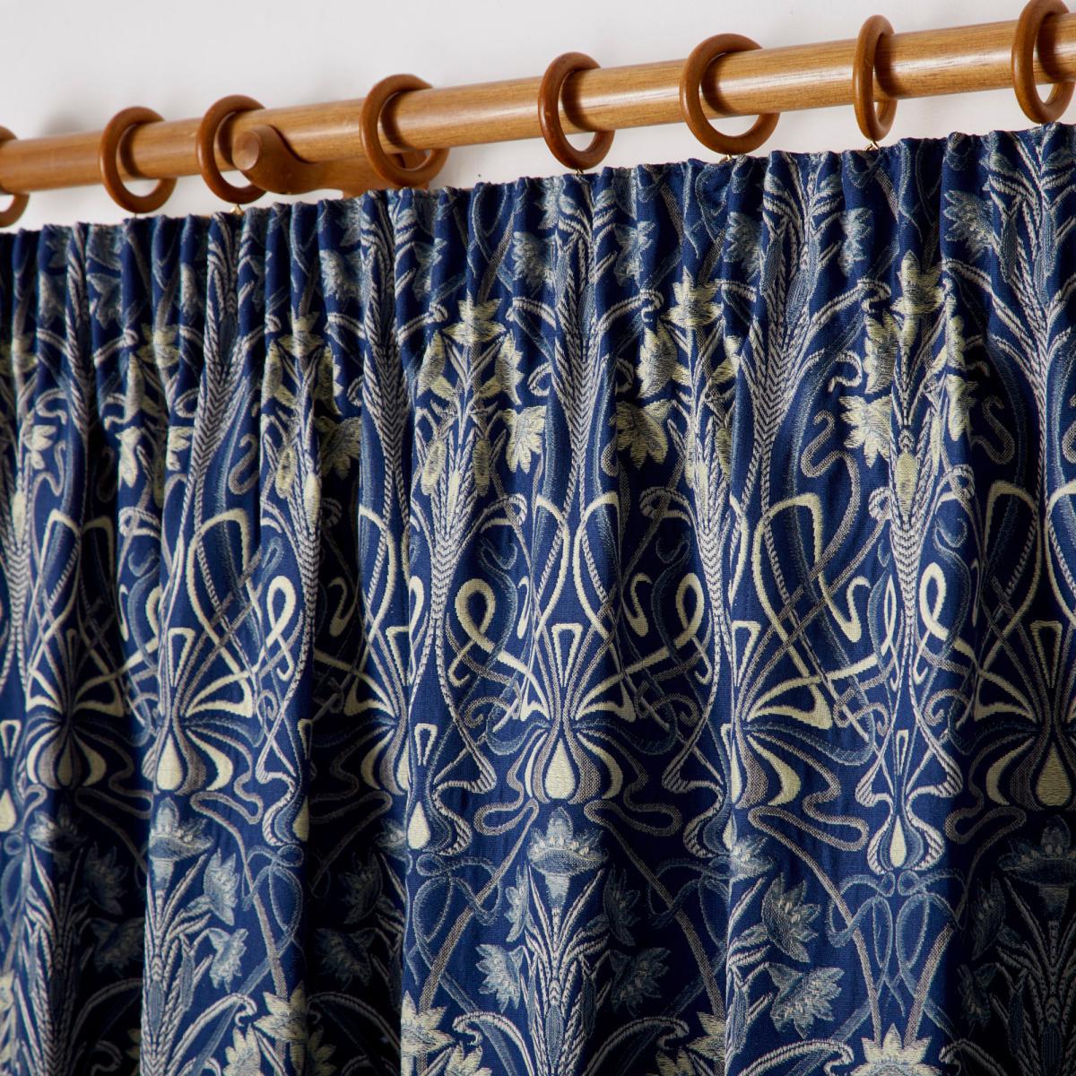 Lucetta Navy Pencil Pleat Curtains Navy Blue and Green – image 4