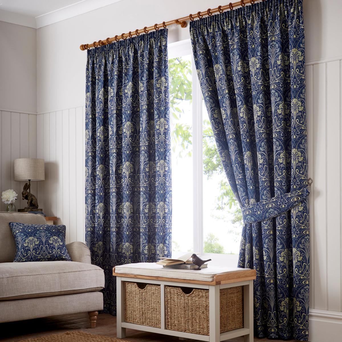 Lucetta Navy Pencil Pleat Curtains Navy Blue and Green – image 5