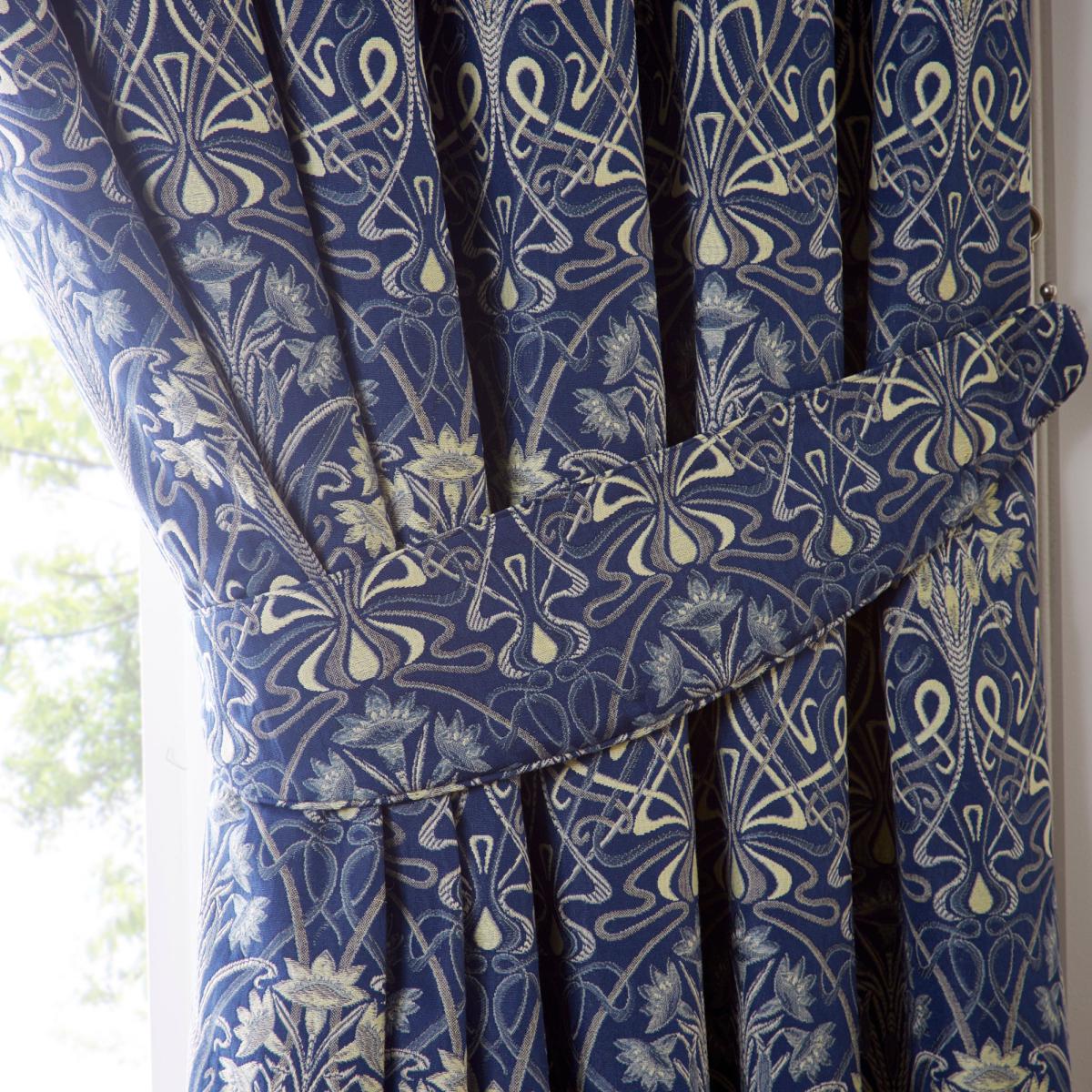 Lucetta Navy Pencil Pleat Curtains Navy Blue and Green – image 6