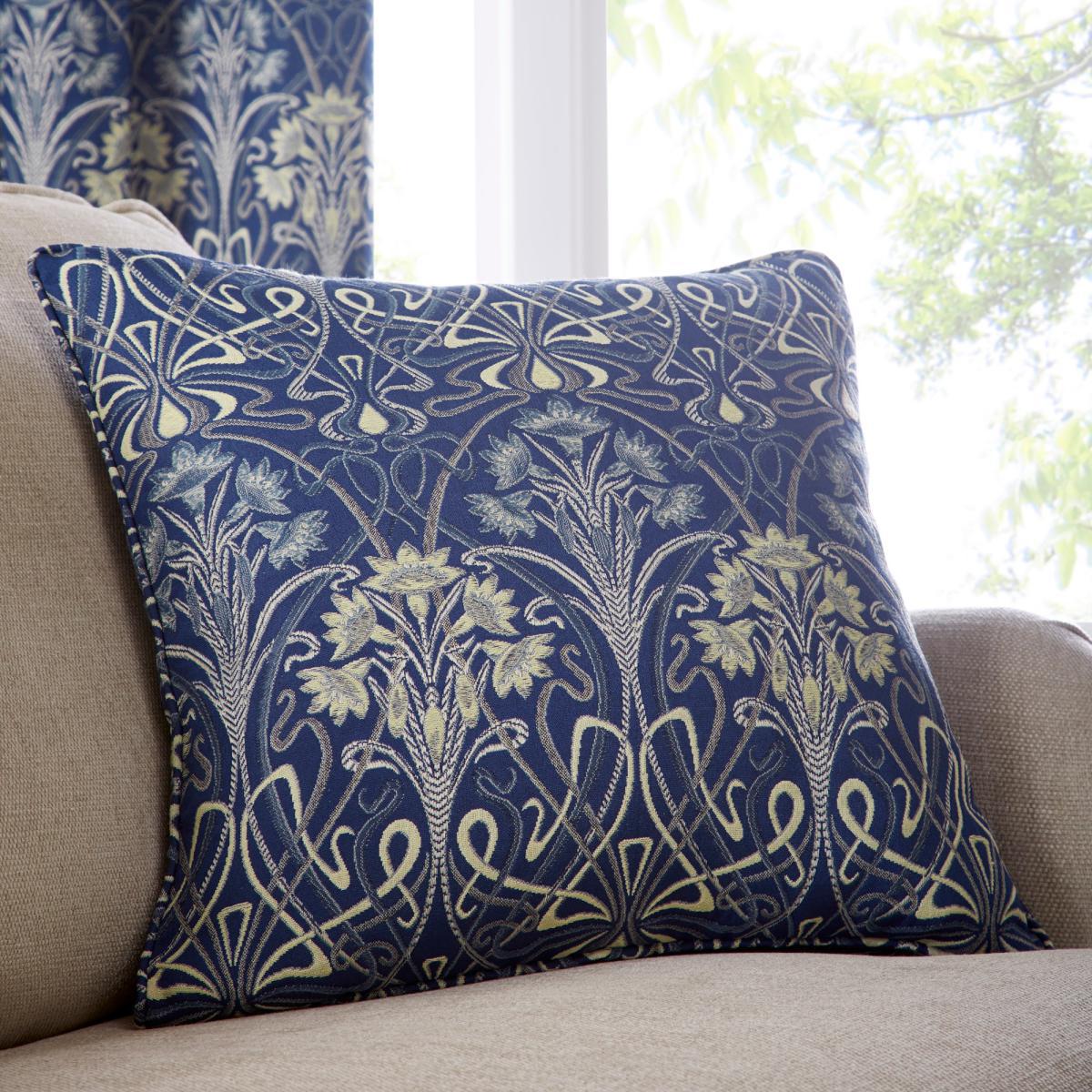 Lucetta Navy Pencil Pleat Curtains Navy Blue and Green – image 7