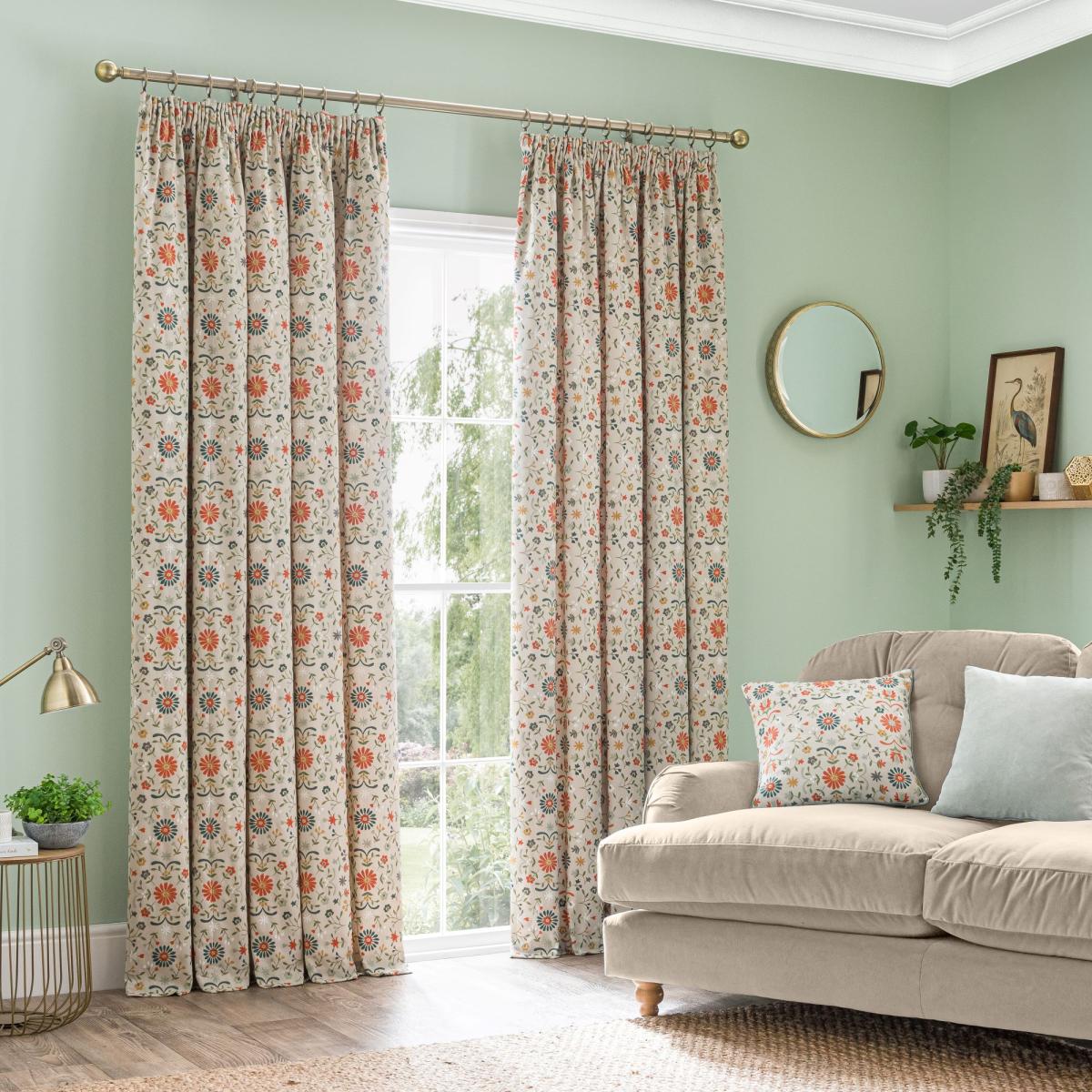 Folk Floral Natural Pencil Pleat Curtains Natural – image 2