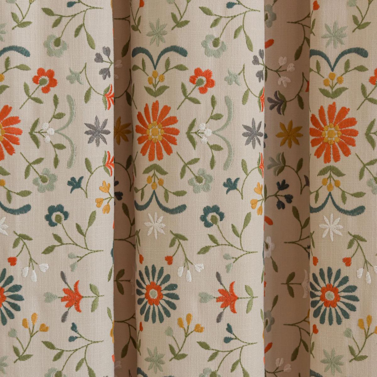 Folk Floral Natural Pencil Pleat Curtains Natural – image 3