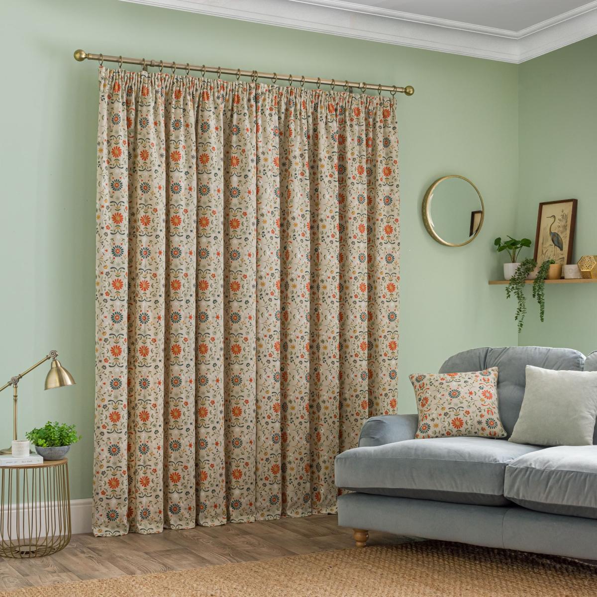 Folk Floral Natural Pencil Pleat Curtains Natural – image 5
