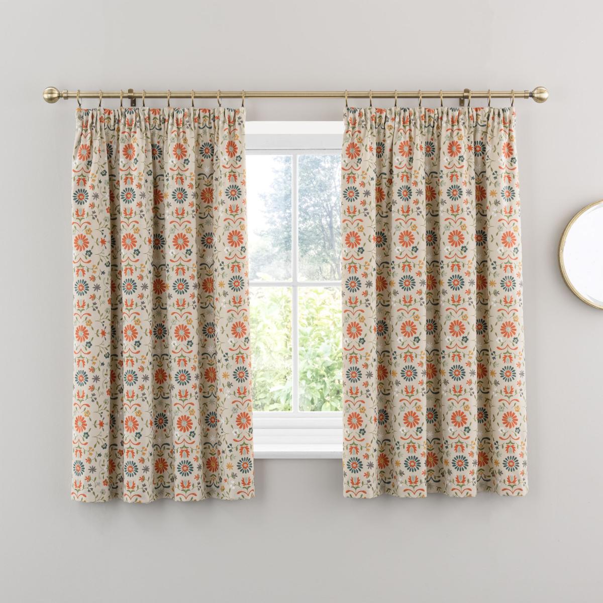Folk Floral Natural Pencil Pleat Curtains Natural – image 6