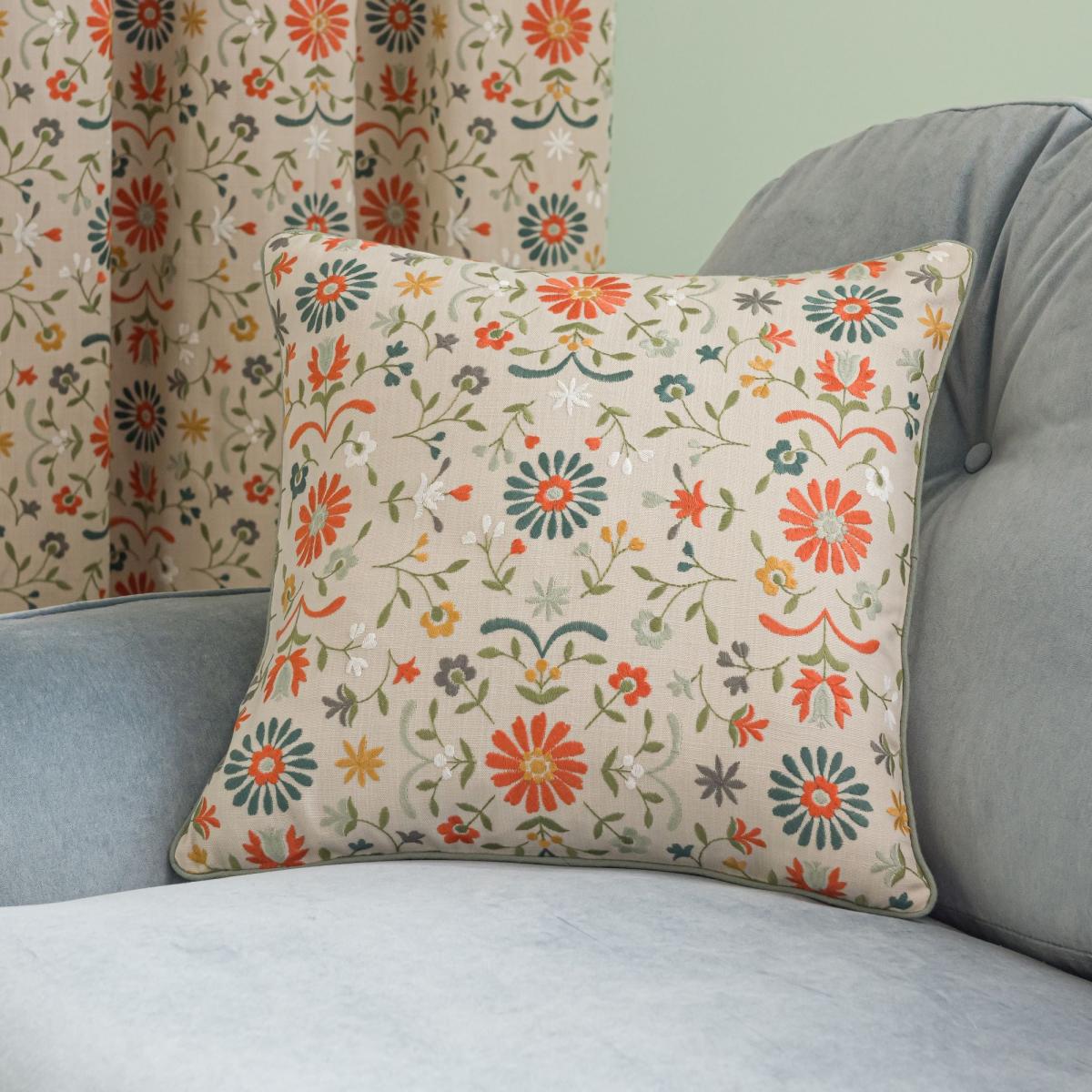 Folk Floral Natural Pencil Pleat Curtains Natural – image 8