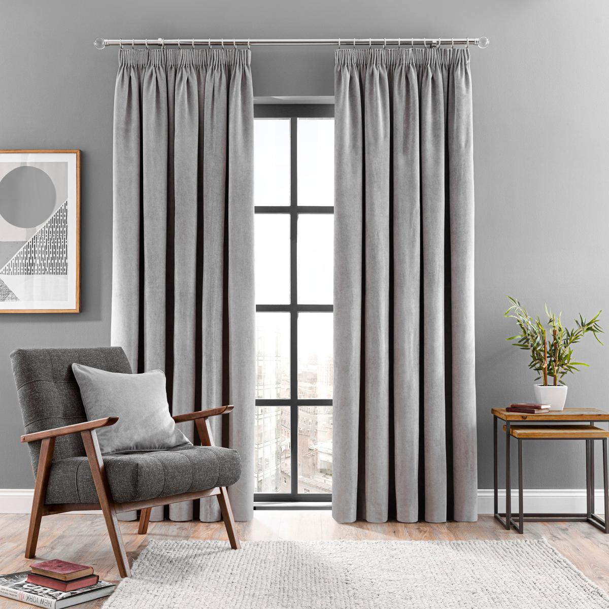 Margot Velour Grey Pencil Pleat Curtains Grey – image 2