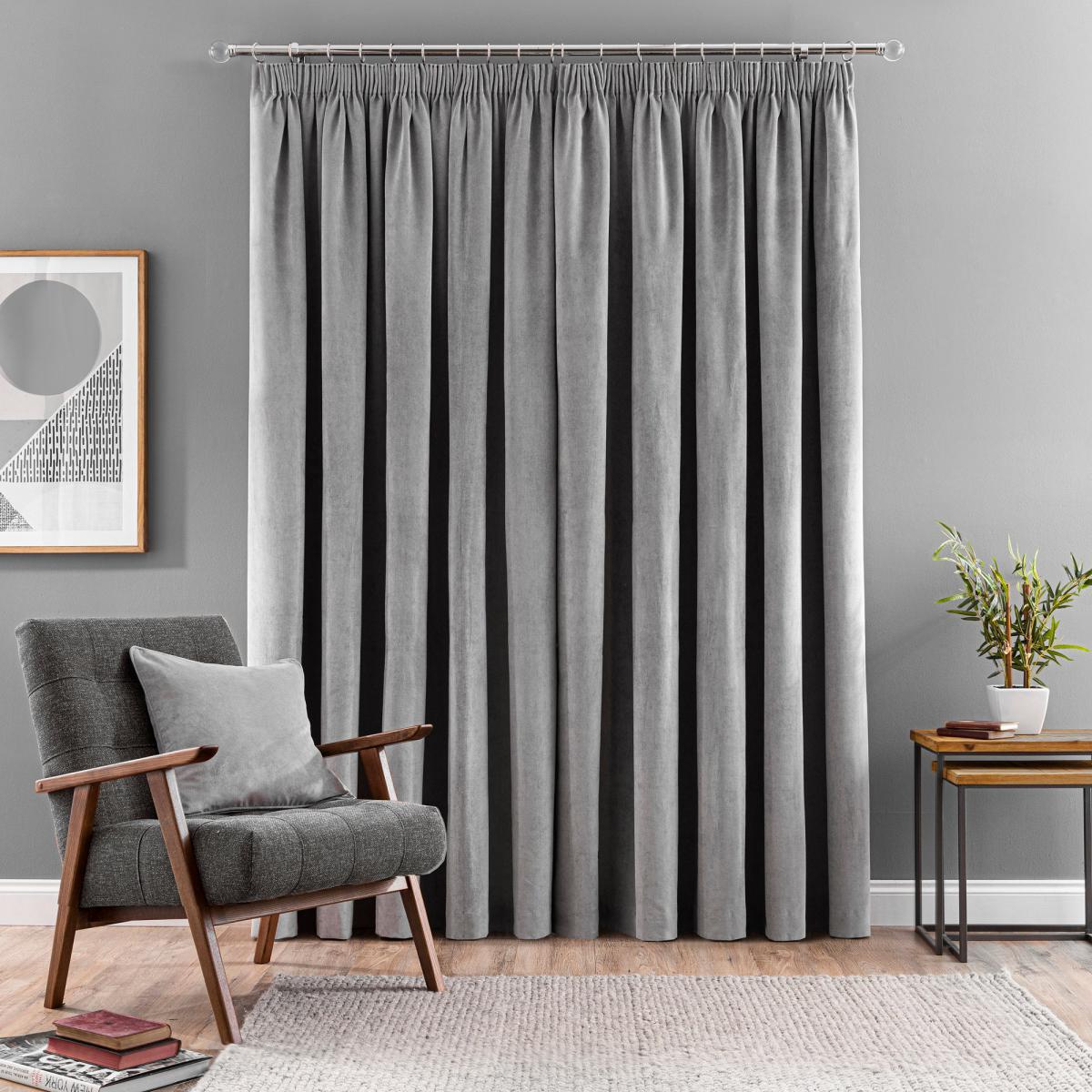 Margot Velour Grey Pencil Pleat Curtains Grey – image 3