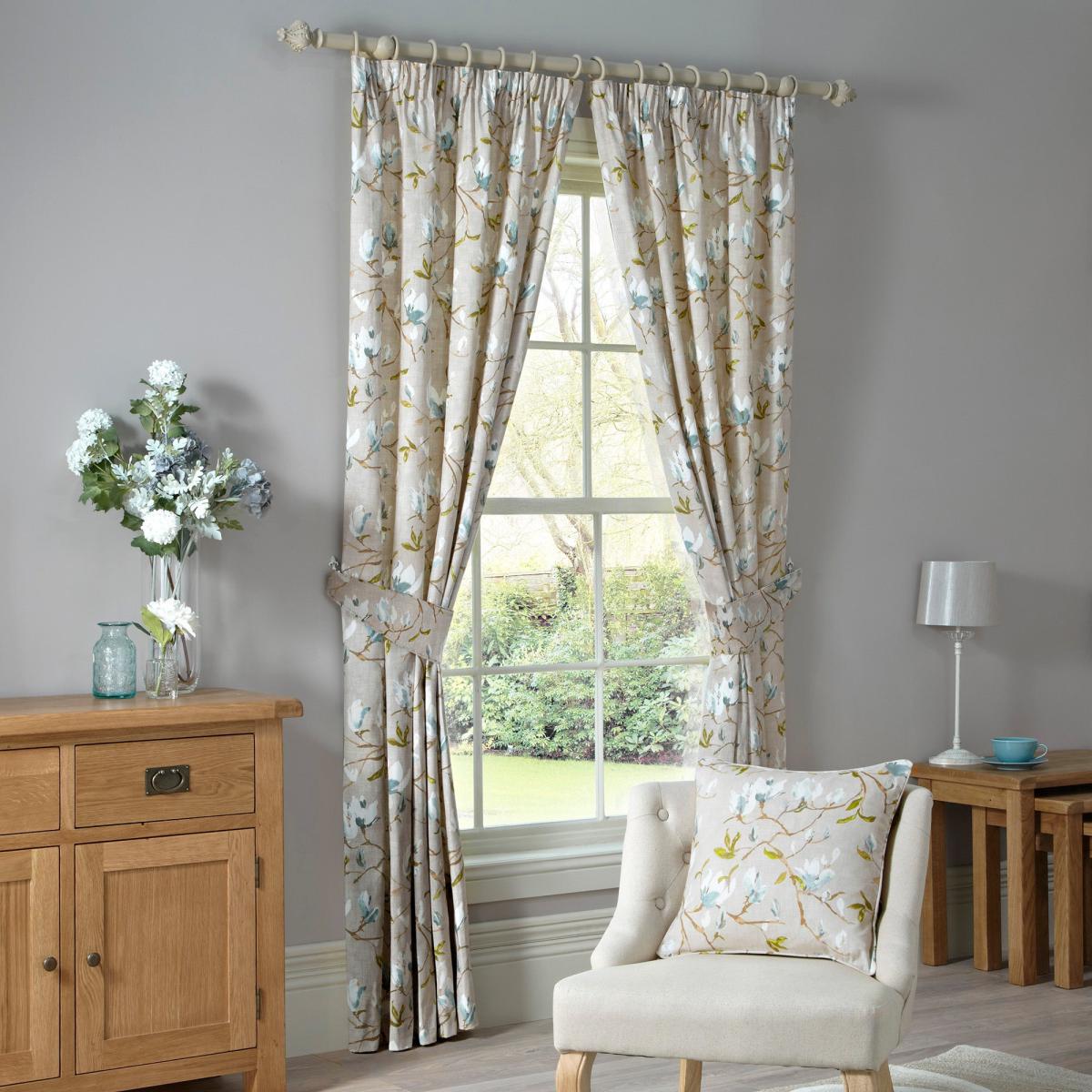 Magnolia Green Pencil Pleat Curtains Green, Blue and White – image 2