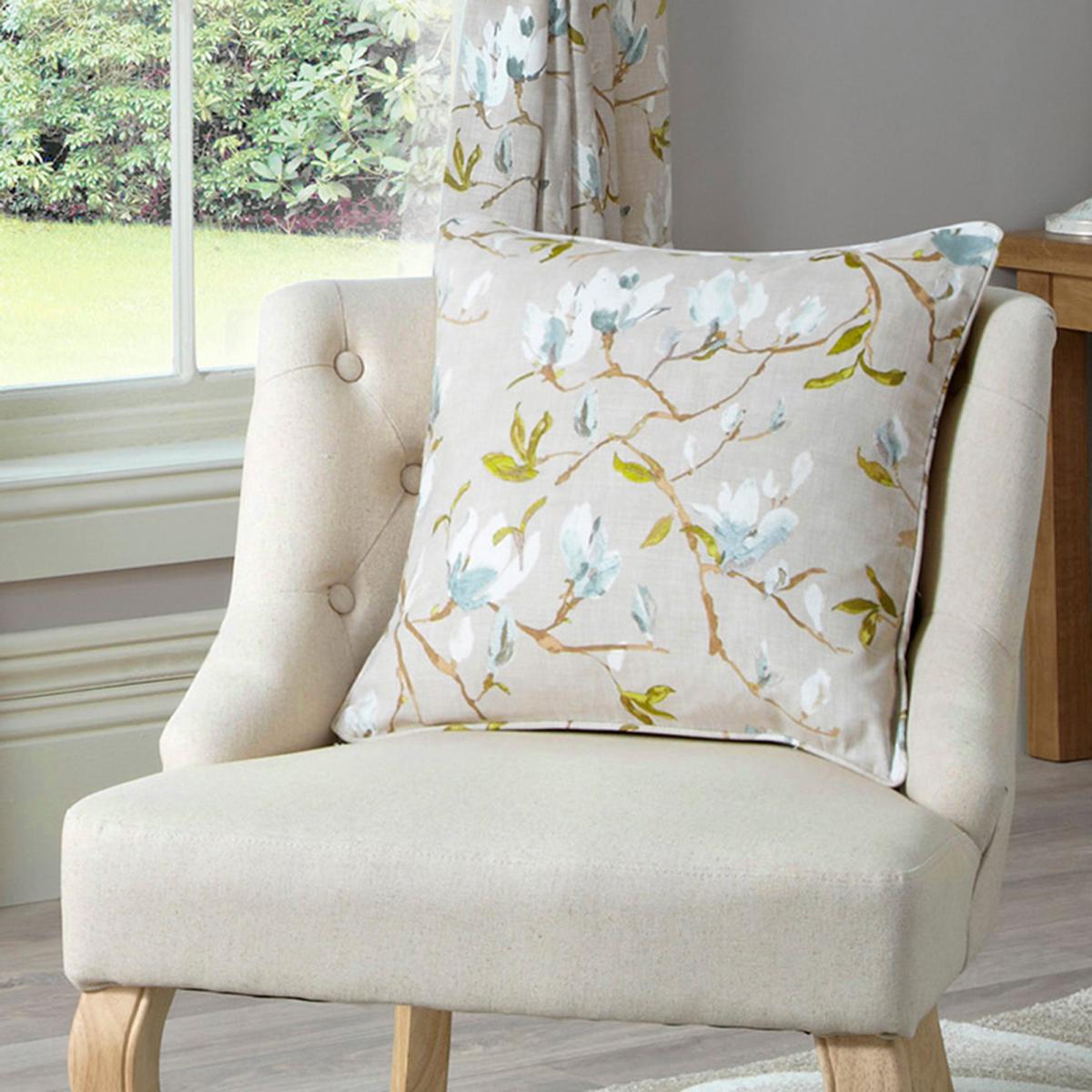 Magnolia Green Pencil Pleat Curtains Green, Blue and White – image 5