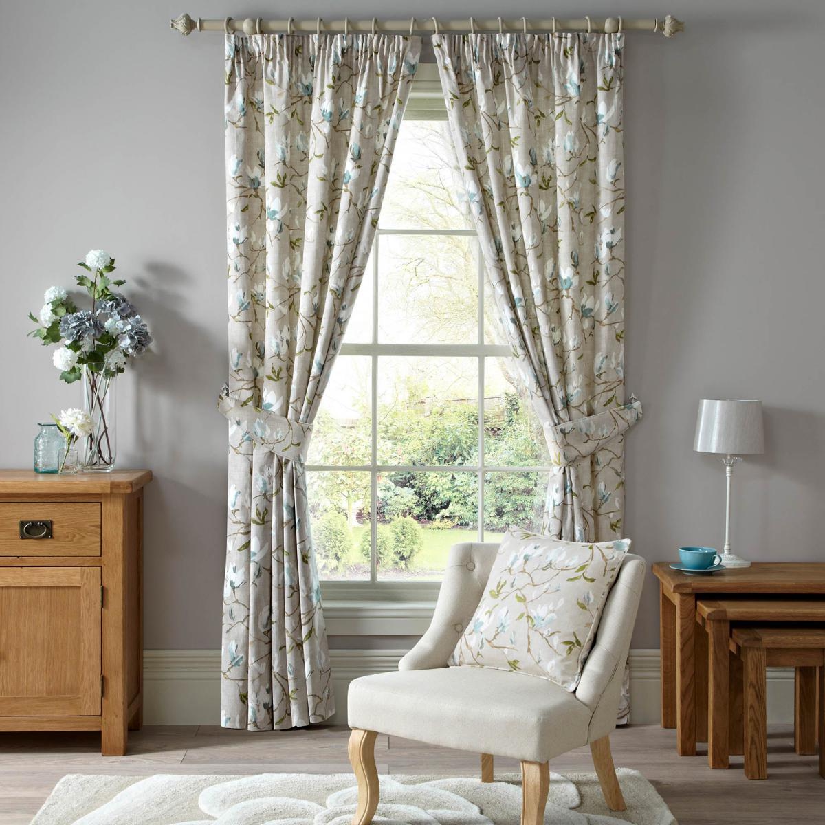 Magnolia Green Pencil Pleat Curtains Green, Blue and White – image 7