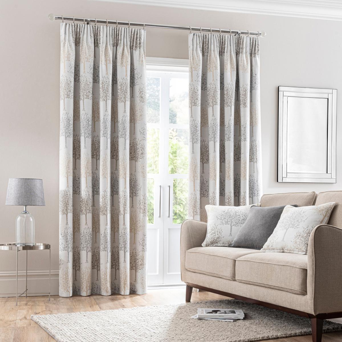 Jacquard Trees Dove Grey Pencil Pleat Curtains White/Grey – image 2