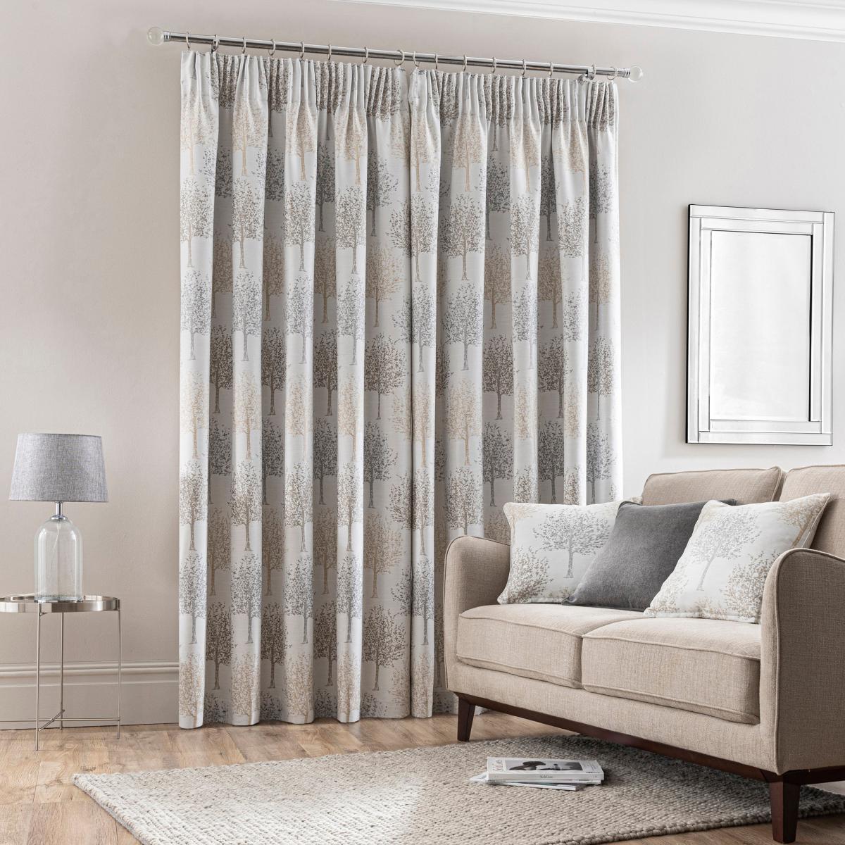 Jacquard Trees Dove Grey Pencil Pleat Curtains White/Grey – image 3