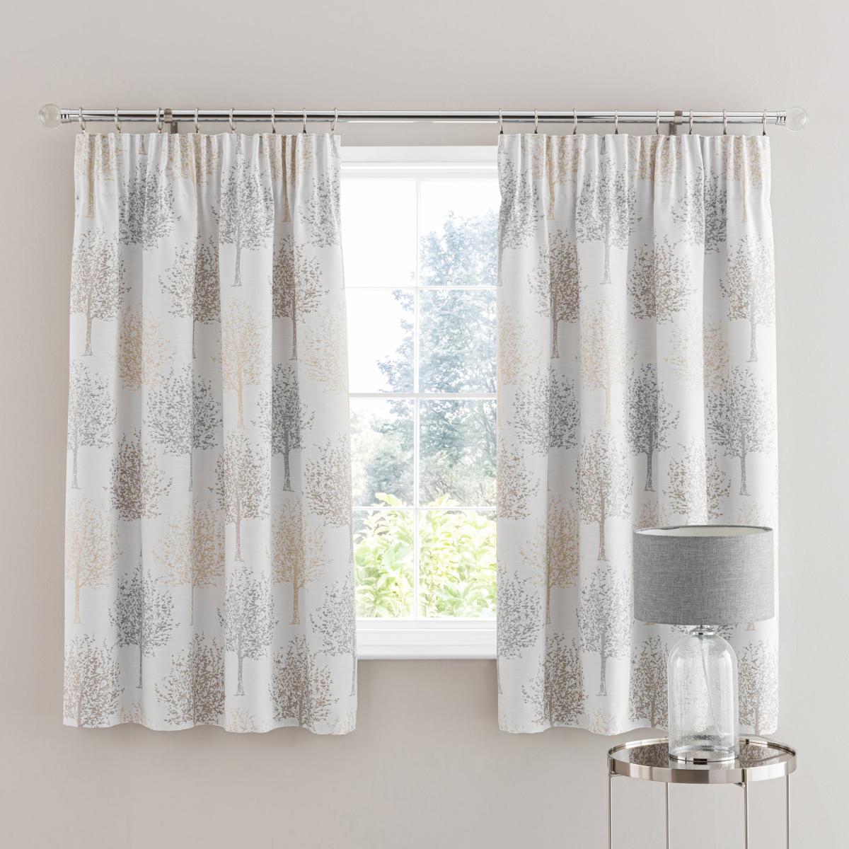 Jacquard Trees Dove Grey Pencil Pleat Curtains White/Grey – image 4