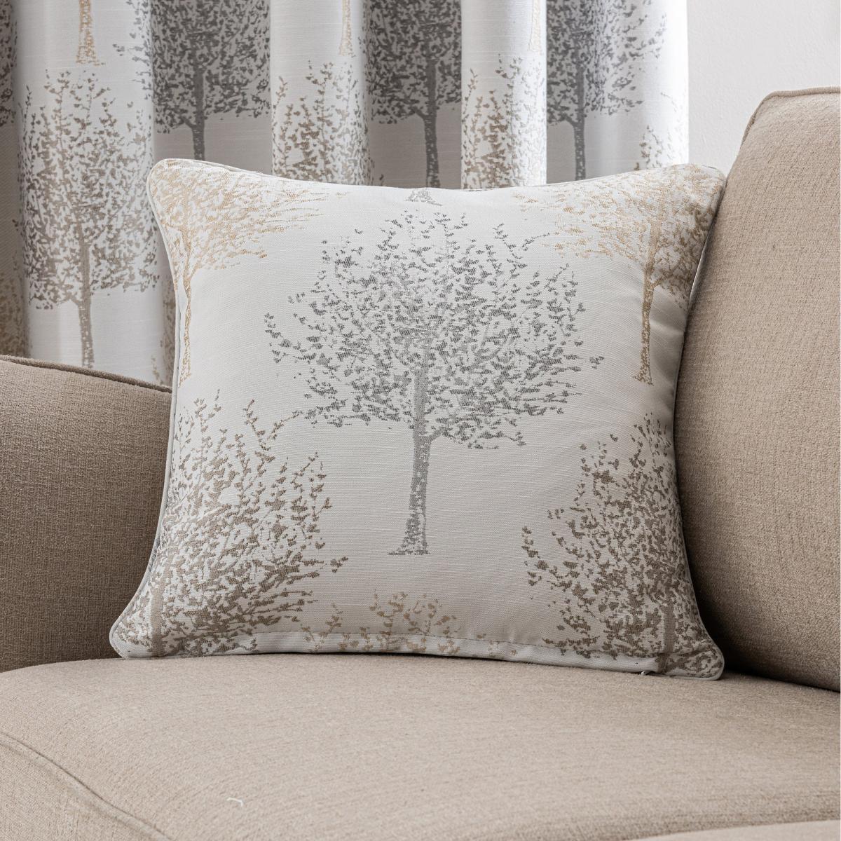 Jacquard Trees Dove Grey Pencil Pleat Curtains White/Grey – image 9