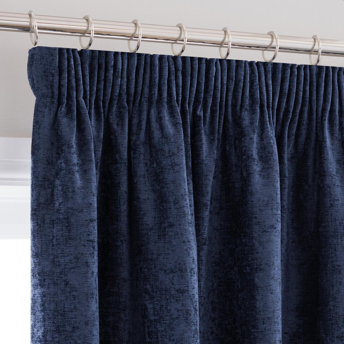 Chenille Navy Pencil Pleat Curtains Navy Blue – image 4