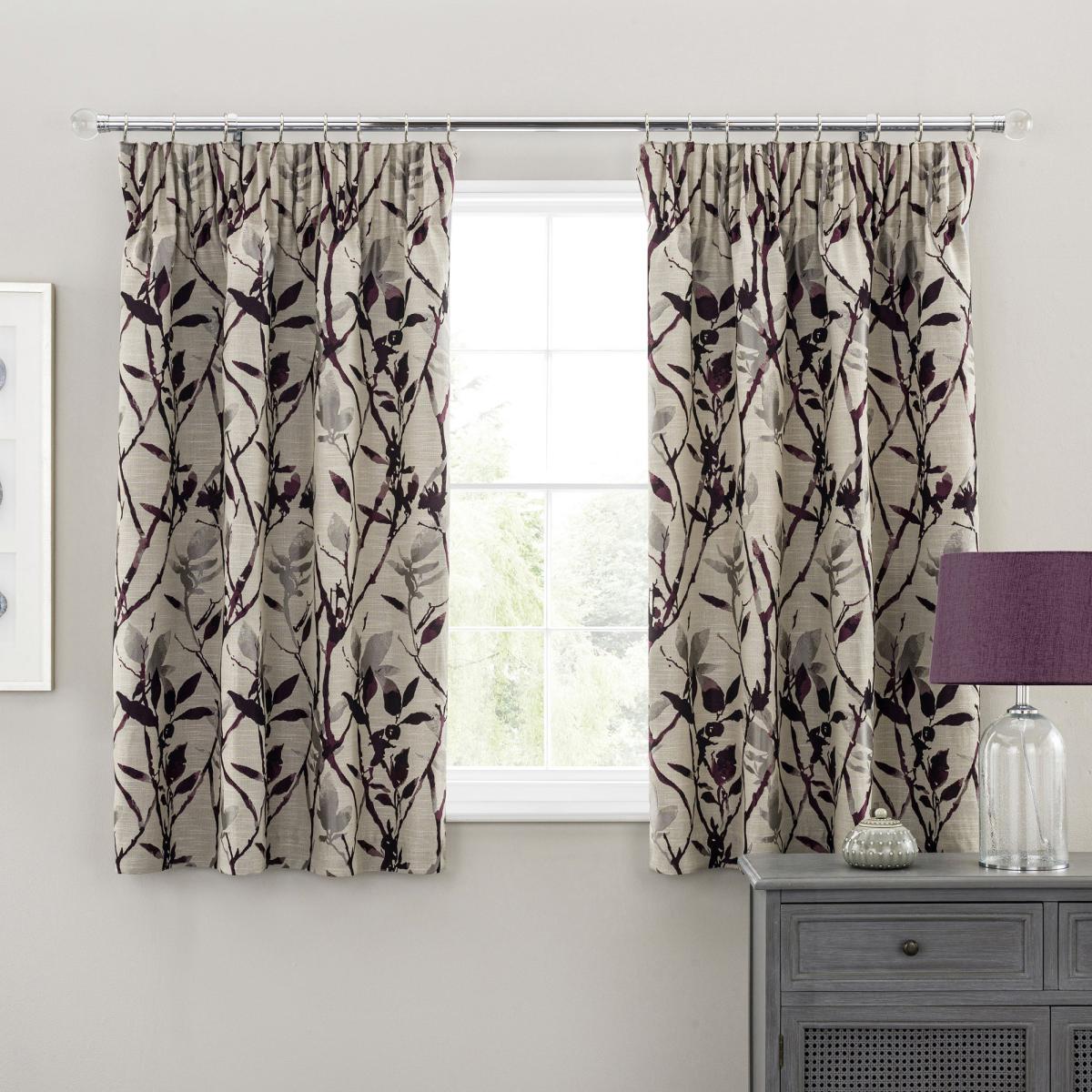 Zen Jacquard Plum Pencil Pleat Curtains Grey and Purple – image 4