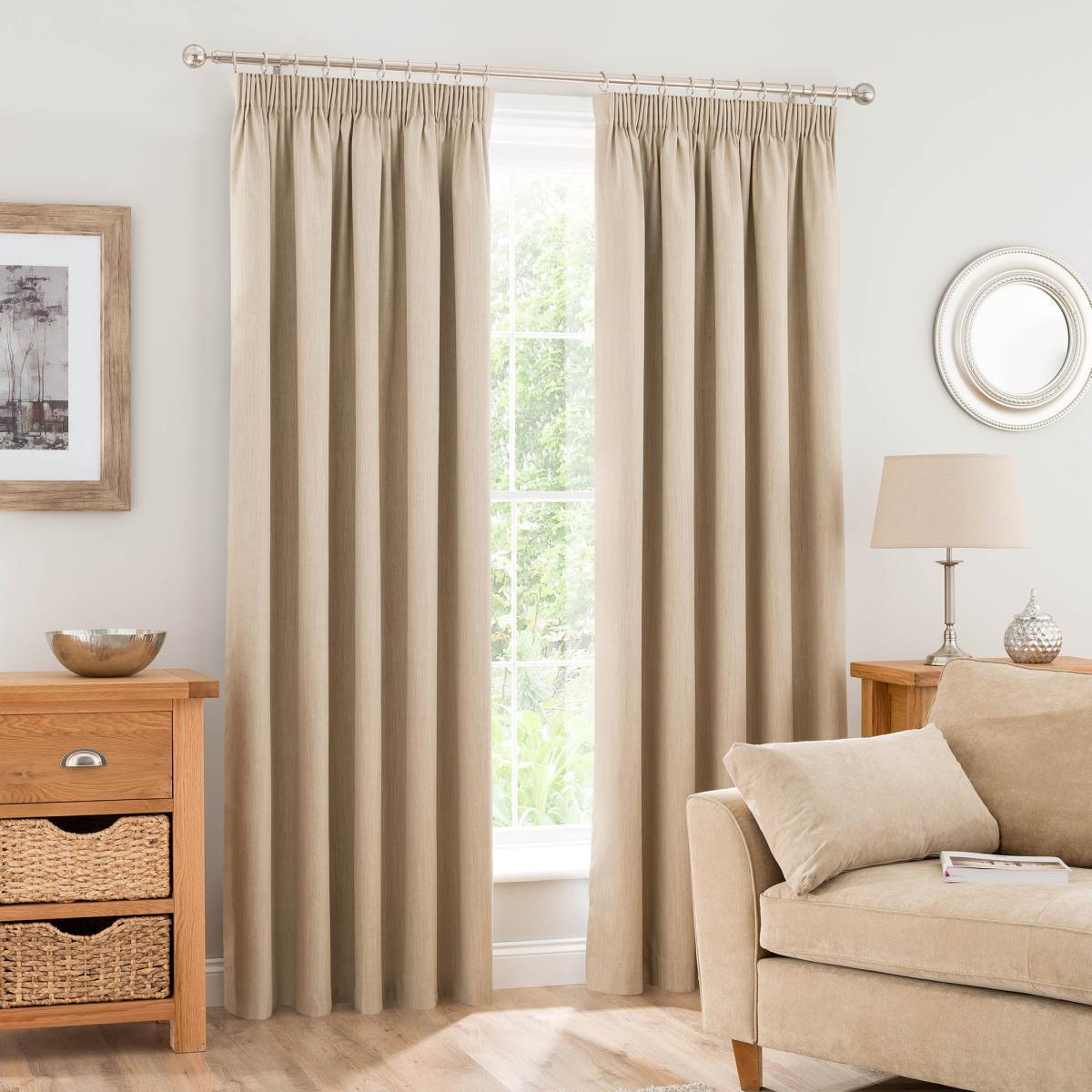 Solar Ecru Blackout Pencil Pleat Curtains Brown – image 2