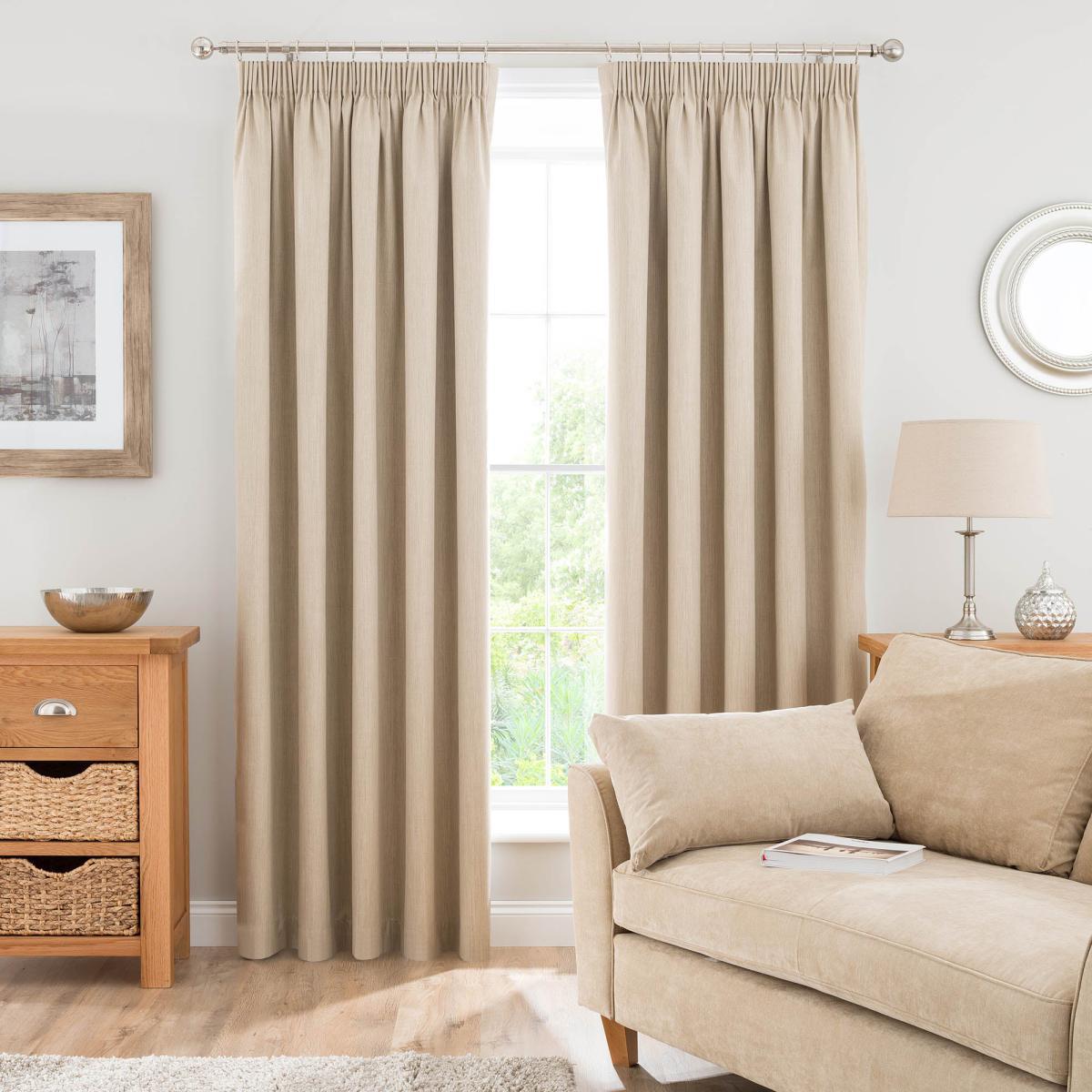 Solar Ecru Blackout Pencil Pleat Curtains Brown – image 4