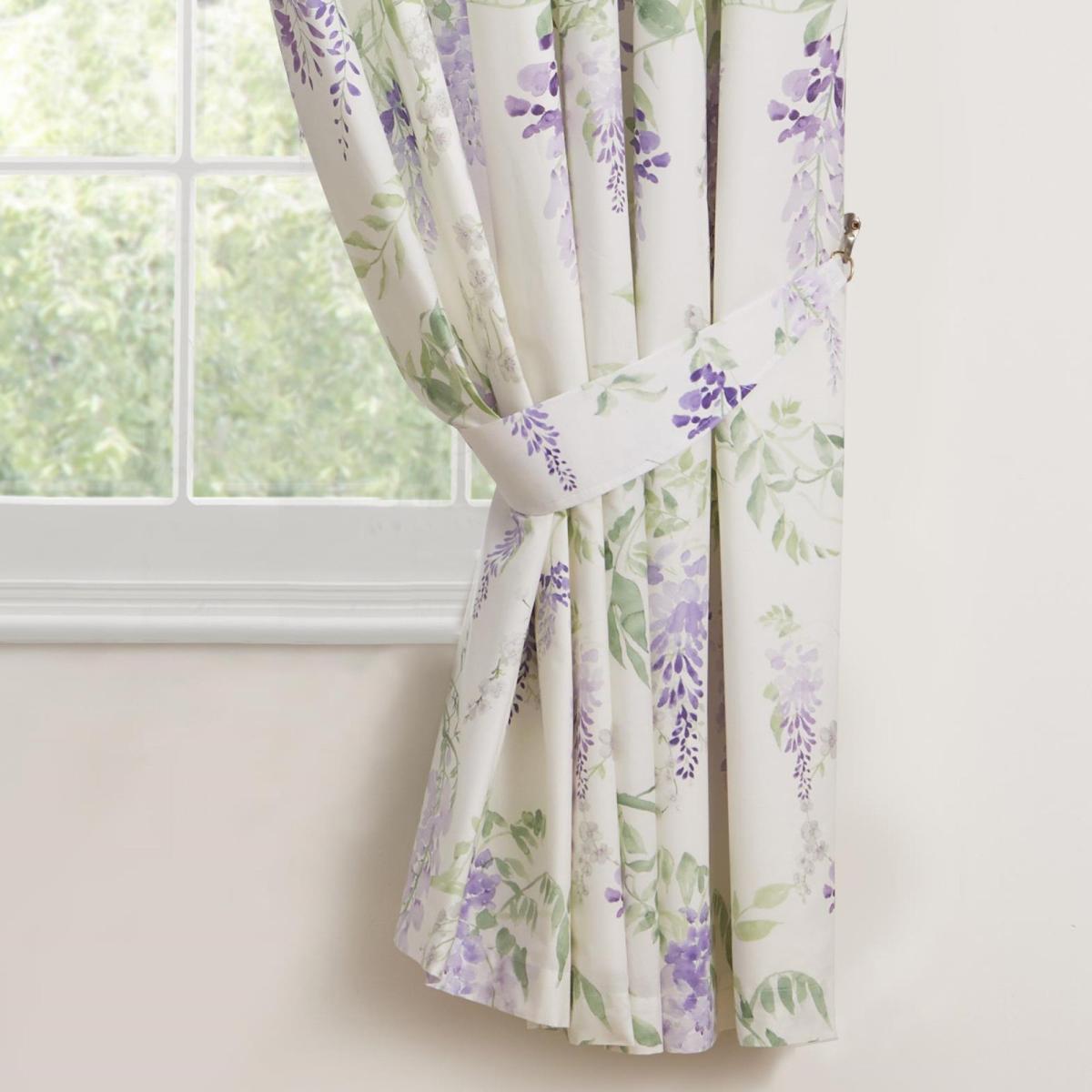 Wisteria Lilac 168 x 183cm Pencil Pleat Curtains With Tie Backs Lilac – image 3