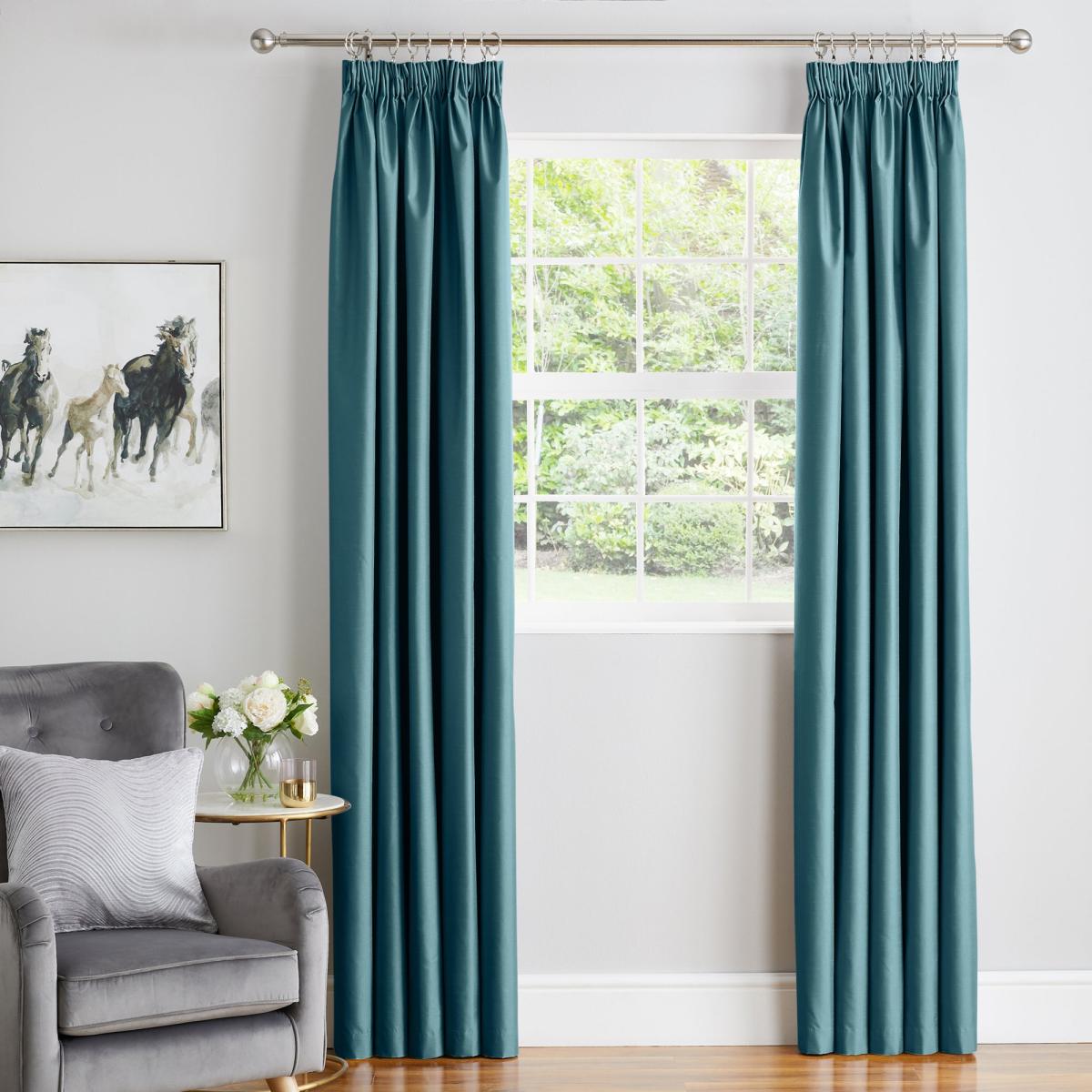 Nova Teal Blackout Pencil Pleat Curtains Teal (Green) – image 2
