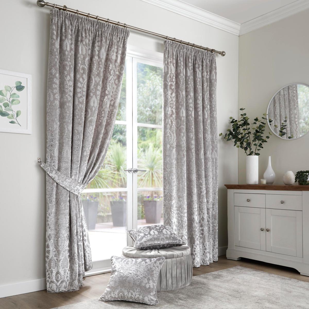 Curtina Trinity Jacquard Silver Pencil Pleat Curtains Silver – image 2
