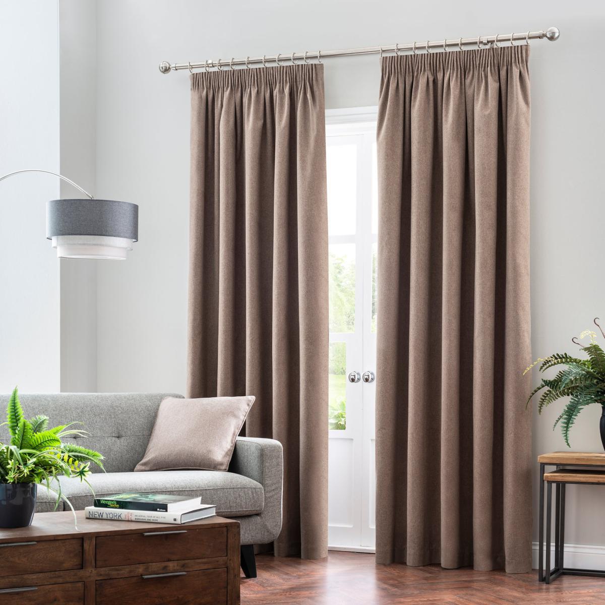 Luna Brushed Mocha Blackout Coated Pencil Pleat Curtains Brown – image 2