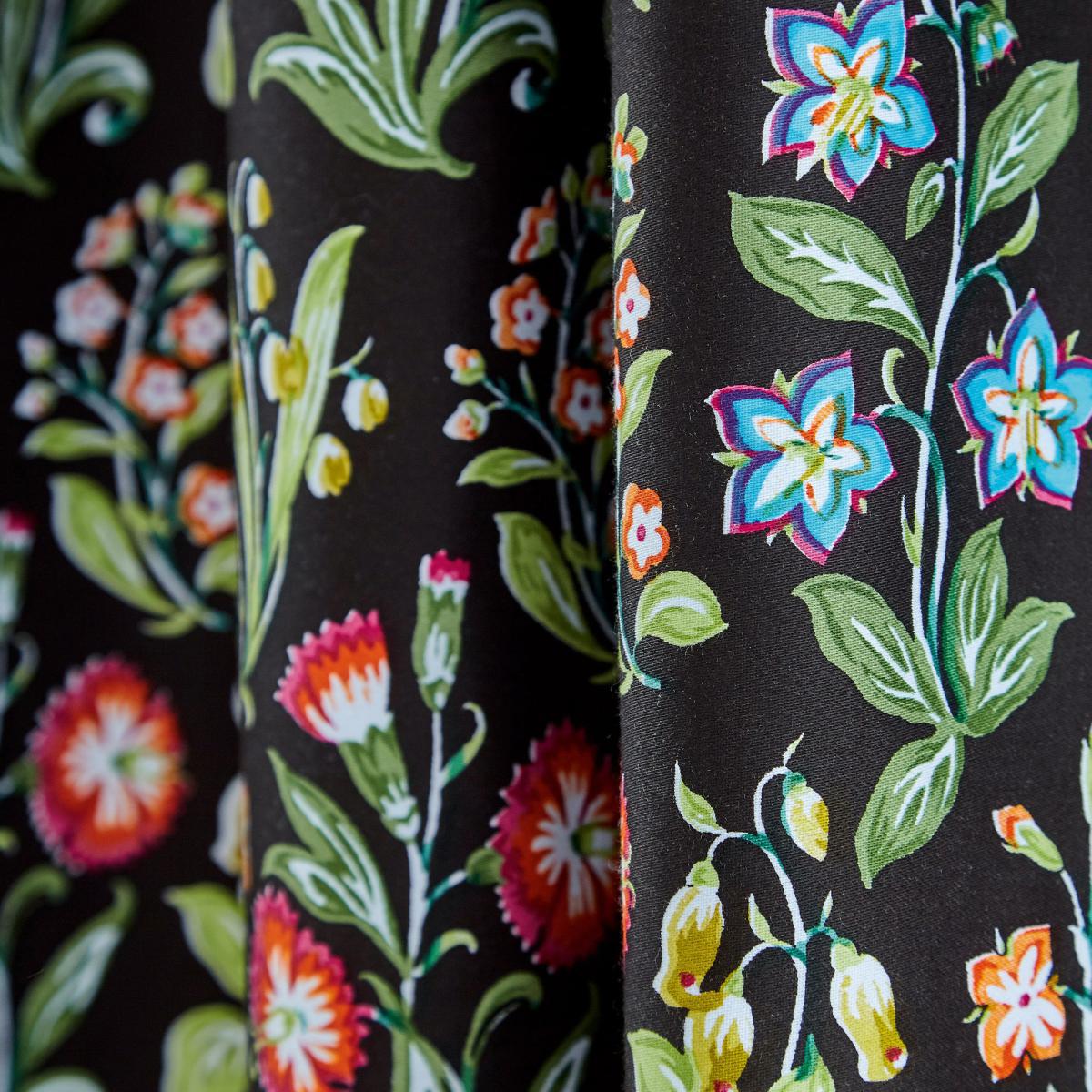V&A Campion Black Floral Pencil Pleat Curtains Black and Gold – image 2