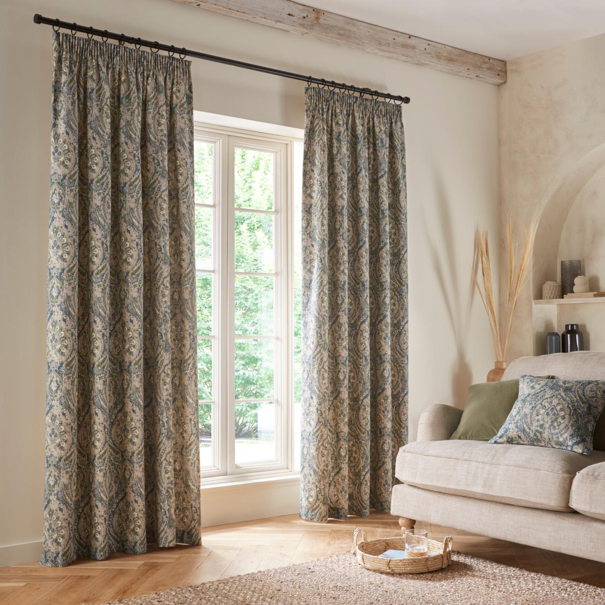 Bracewell Pencil Pleat Curtains Teal Teal (Blue) – image 2