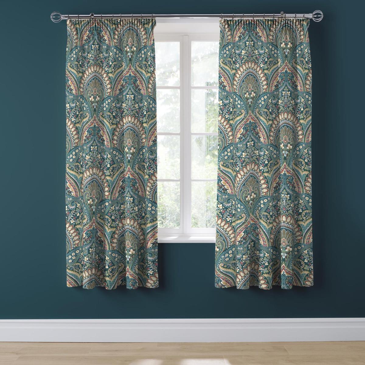 Palais Teal 168 x 183cm Pencil Pleat Curtains With Tie Backs Teal (Green) – image 2