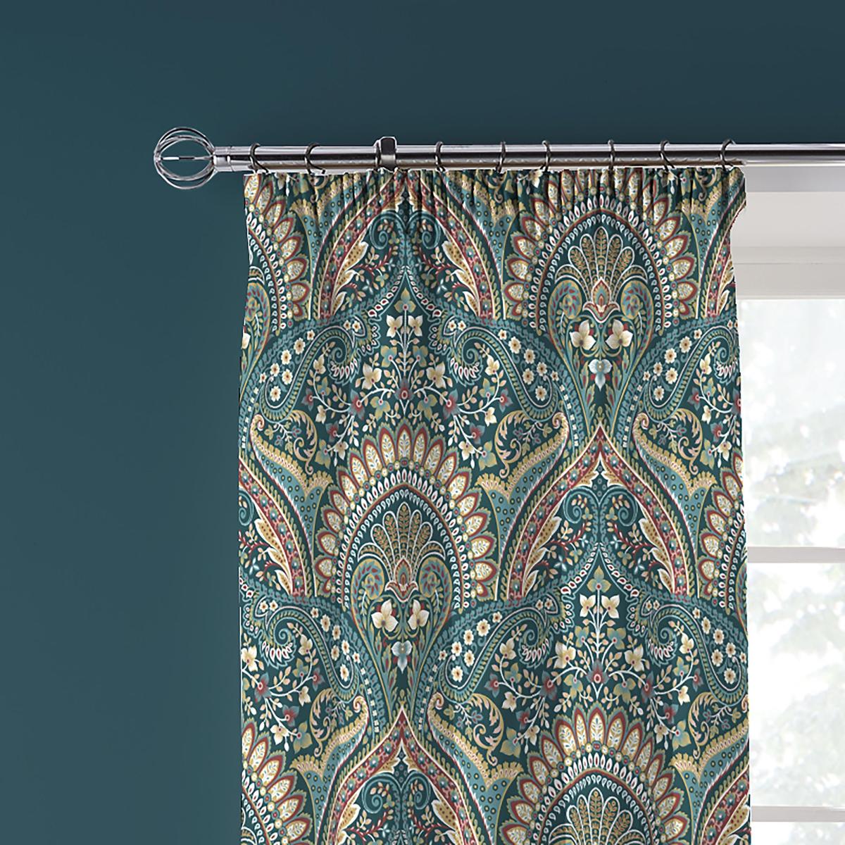 Palais Teal 168 x 183cm Pencil Pleat Curtains With Tie Backs Teal (Green) – image 1