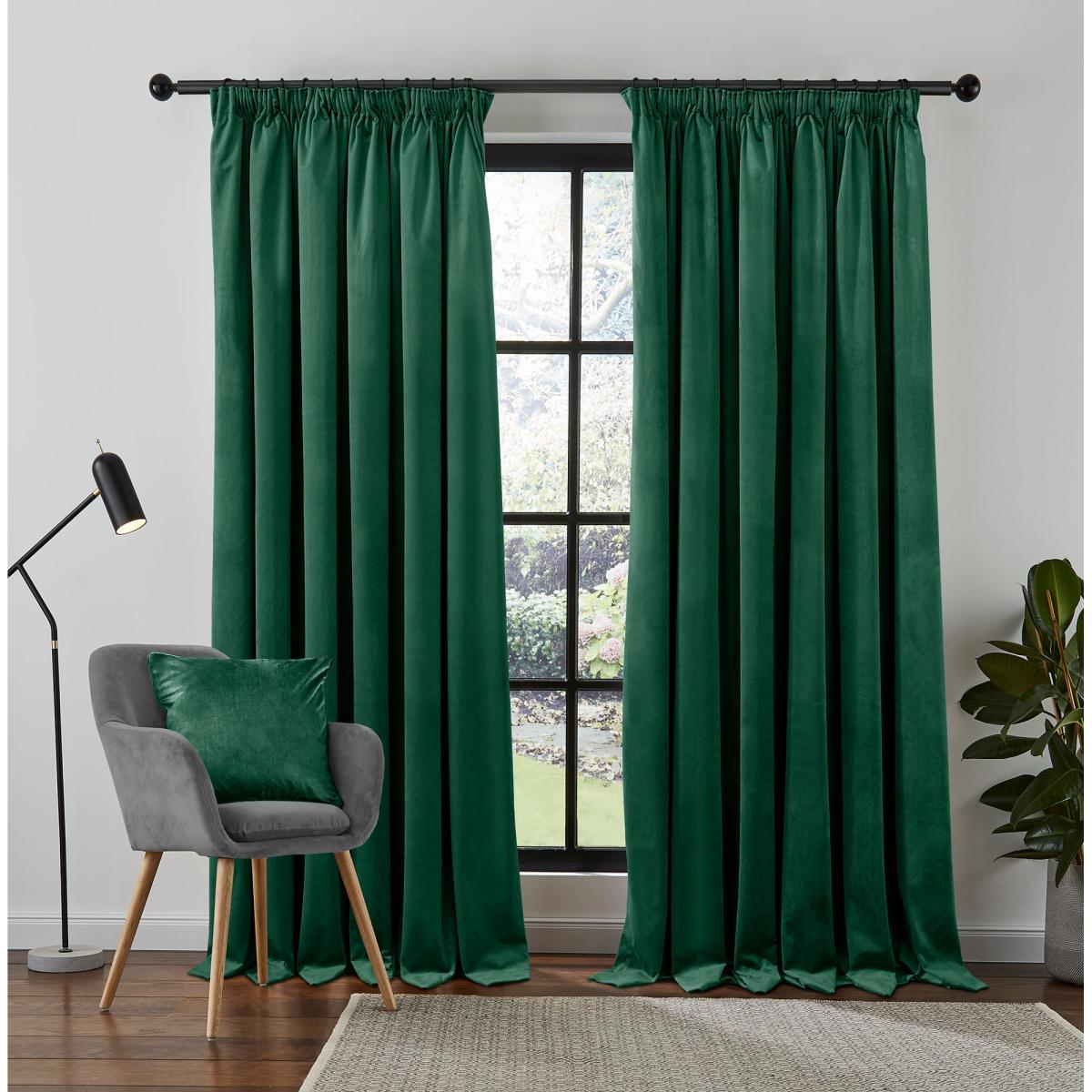 Recycled Velour Bottle Green Pencil Pleat Curtains Bottle (Green) – image 2