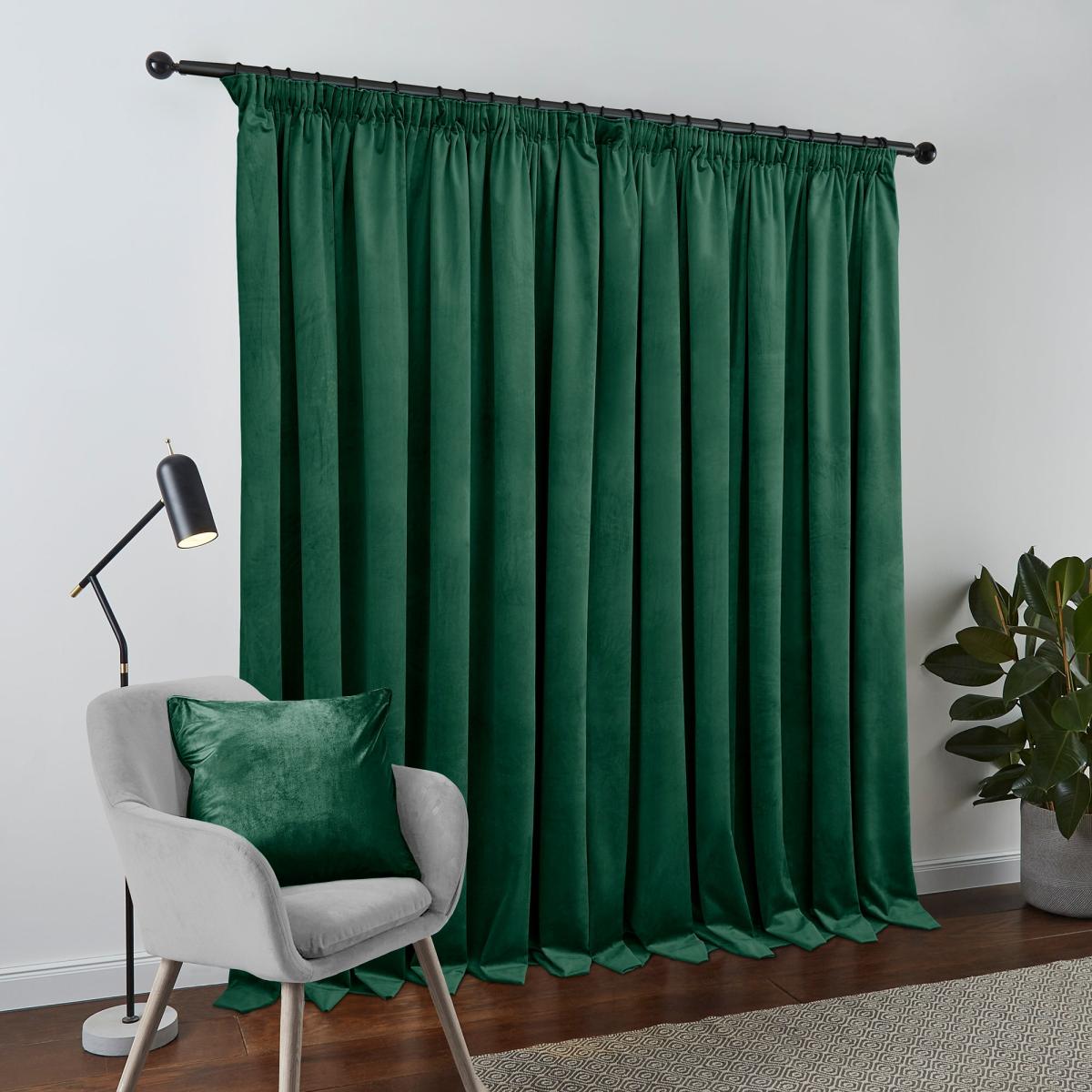 Recycled Velour Bottle Green Pencil Pleat Curtains Bottle (Green) – image 4
