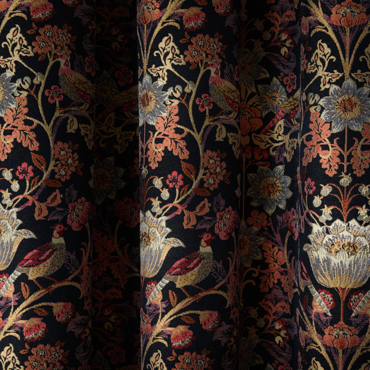 Highclere Navy Pencil Pleat Curtains Navy Blue/Orange/Yellow – image 3