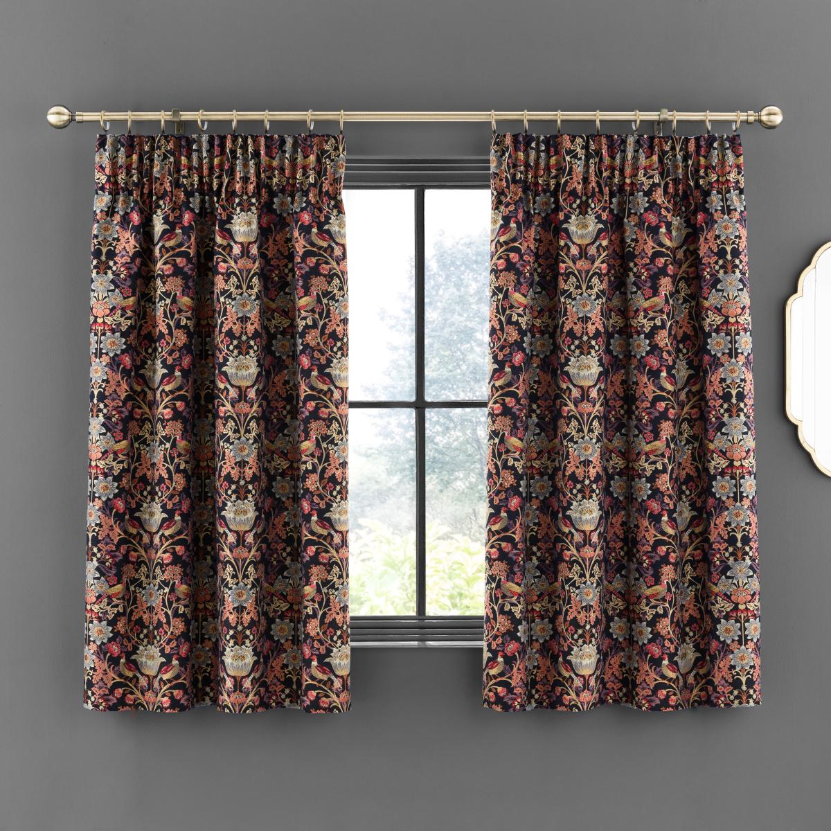 Highclere Navy Pencil Pleat Curtains Navy Blue/Orange/Yellow – image 4