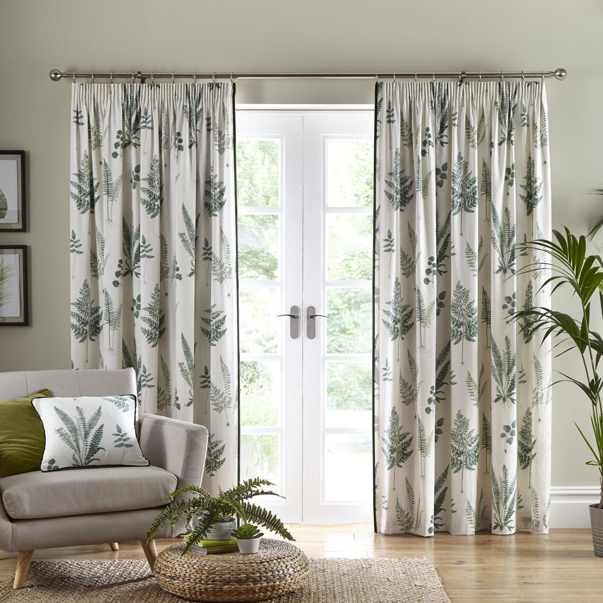 Fern Green Pencil Pleat Curtains Green and White – image 2