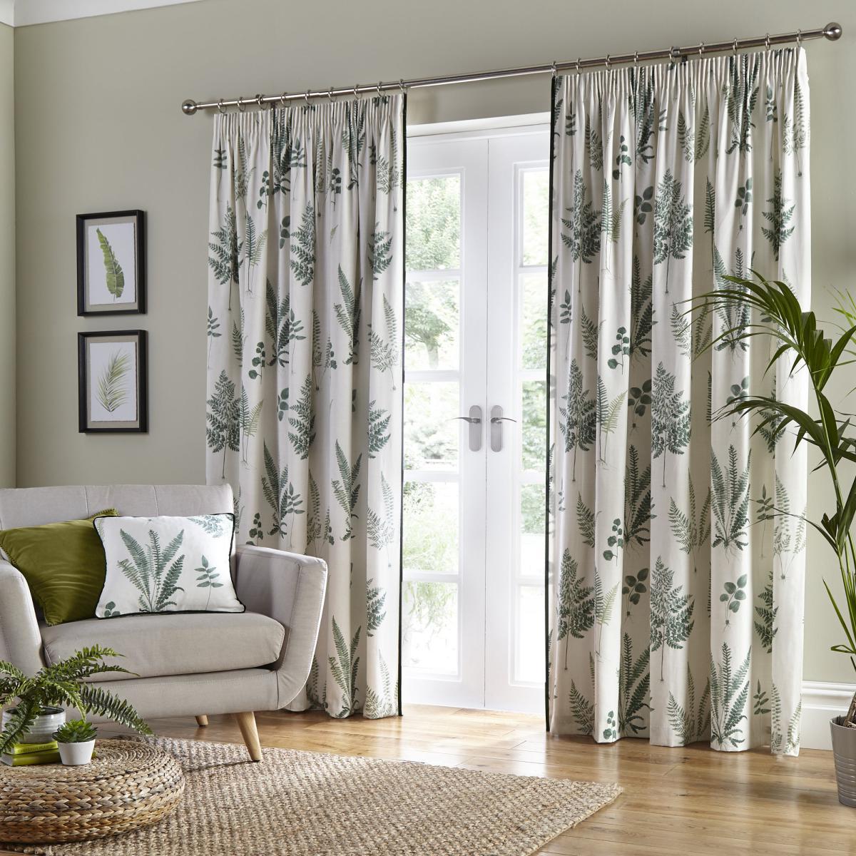 Fern Green Pencil Pleat Curtains Green and White – image 3