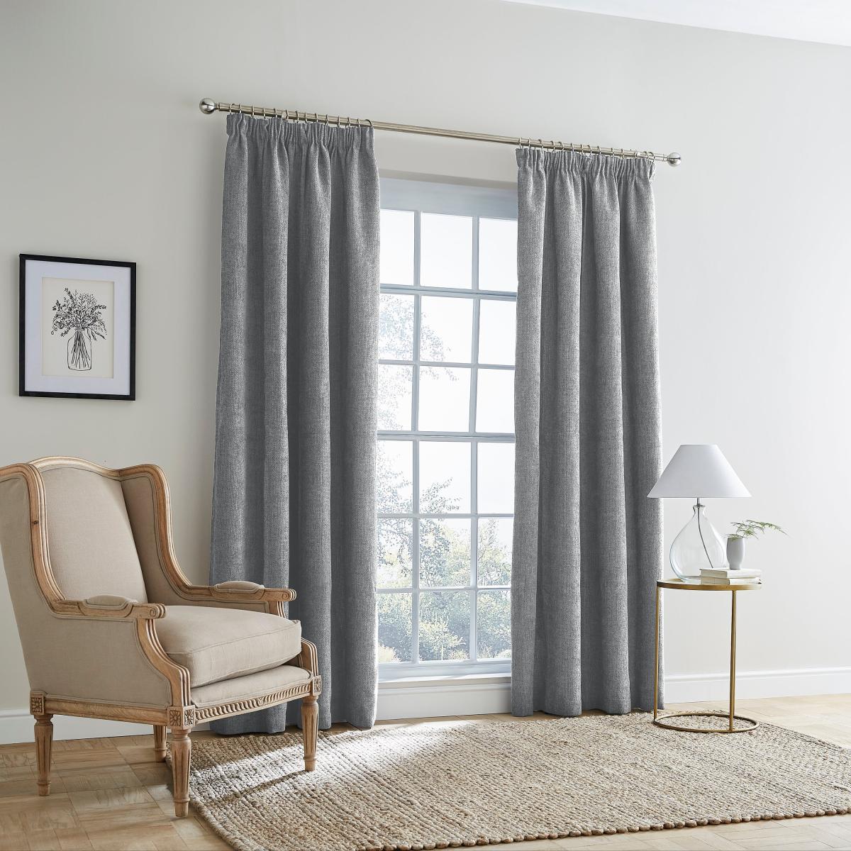 Ensley Chenille Thermal Dove Grey Pencil Pleat Curtains Grey – image 2