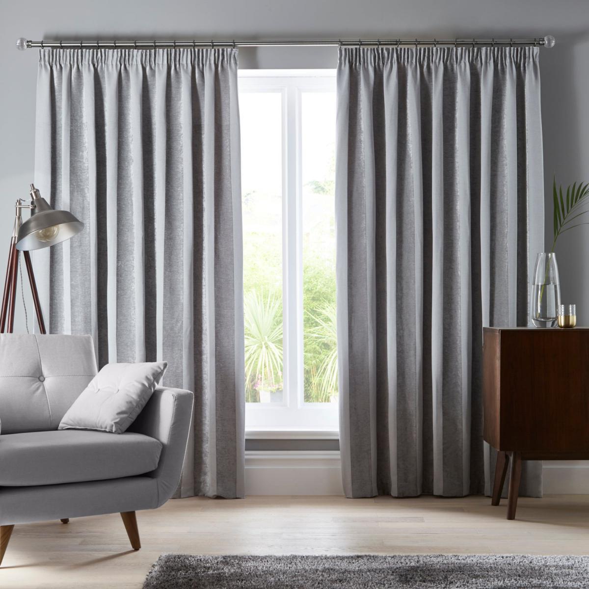 Parker Grey Chenille Pencil Pleat Curtains Grey – image 1