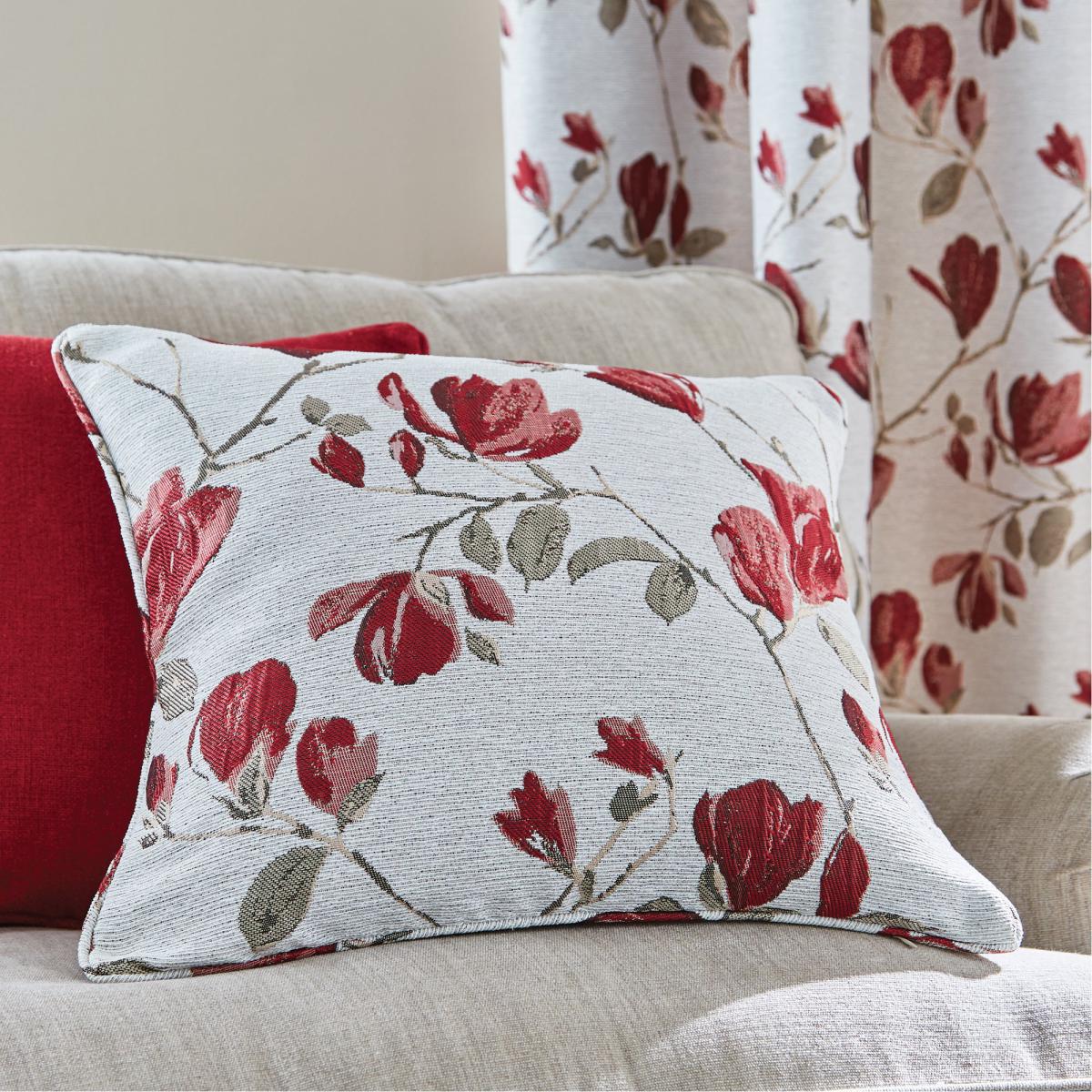 Ellis Floral Jacquard Red Pencil Pleat Curtains Red and Grey – image 5